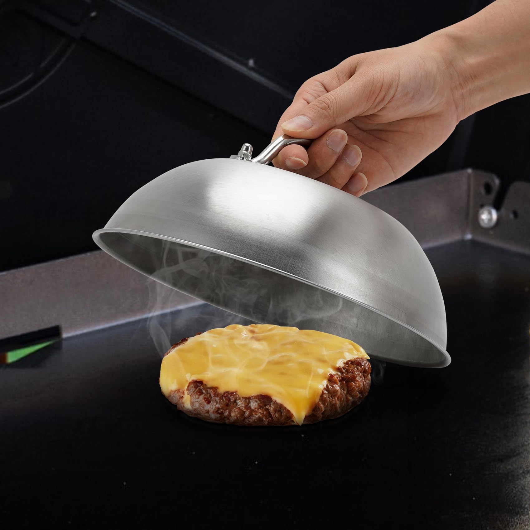 Griddle Accessories - Heavy Duty 9'' Wide Smashed Burger Melting Cheese Dome - Commercial Grade Stainless Steel Basting And Stea