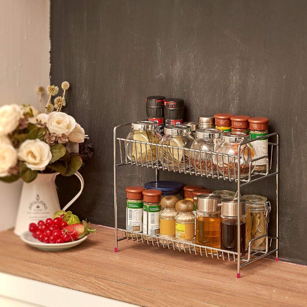 12For Collection Stainless Steel Spice 2Tier Layer Fruits & Vegetable Onion Utensils Trolley Trolly Organizer Organiser Contain
