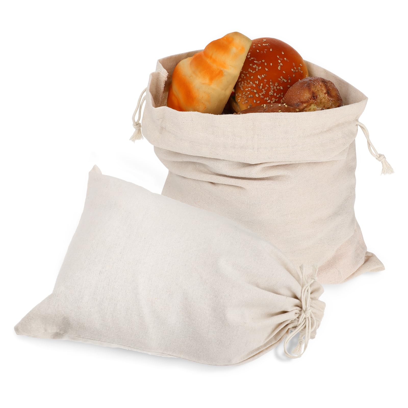 Linen Large Drawstring Storage Bags, 2Pcs Reusable 12 x 16 in Cotton Bread Bags Keeps Bread Fresh for Dinner Party & Bakery