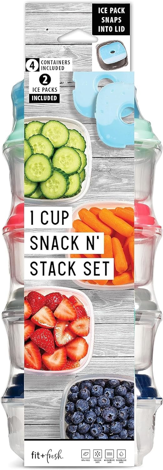 Fit & Fresh Small Plastic Containers With Lids 8 oz, Small Snack Containers With Lids, Reusable Leakproof Dressing and Condiment