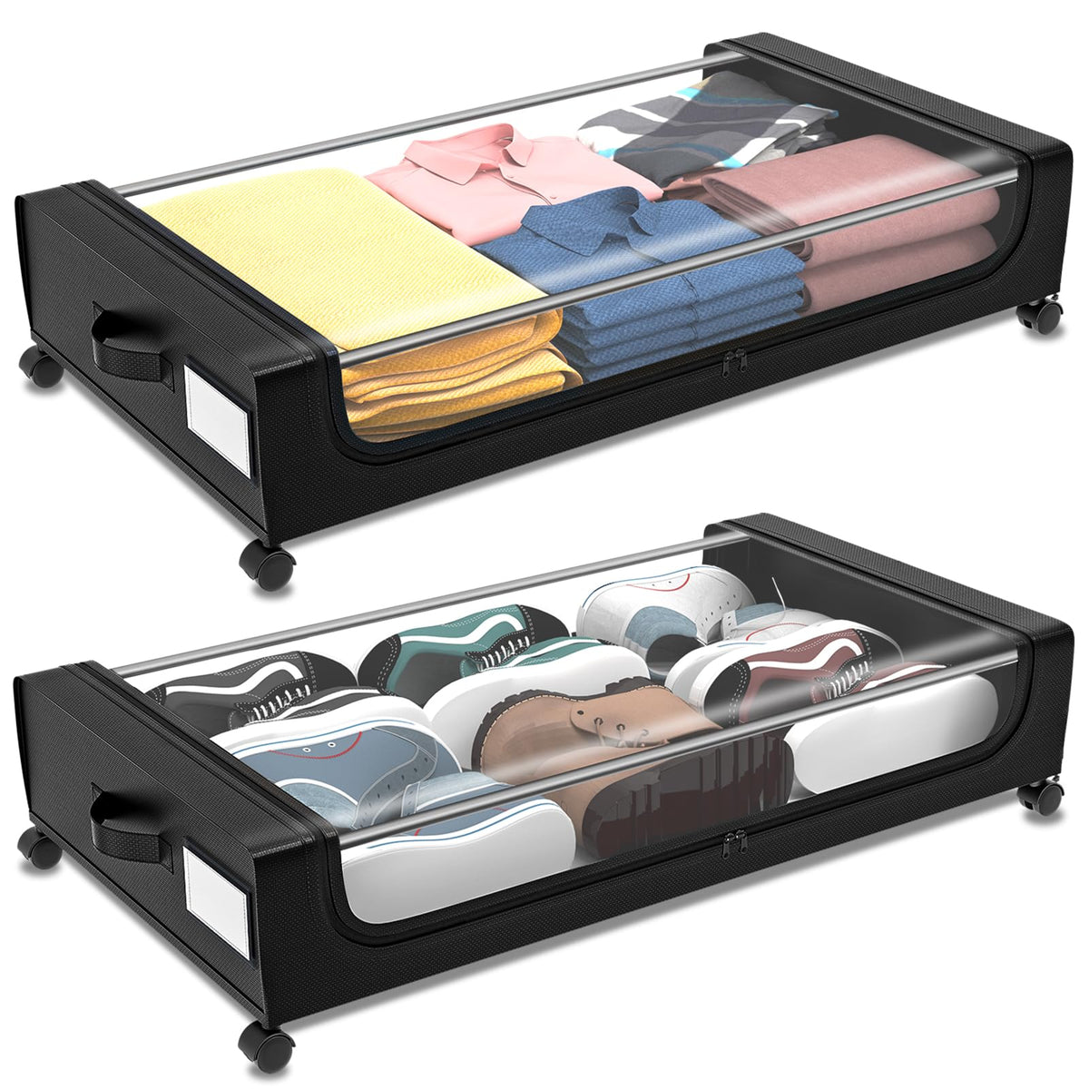 Fulpower Under Bed Storage with Wheels 2 Pack, Under Bed Storage Containers, Large Under Bed Rolling Storage with Lid, Bedroom S