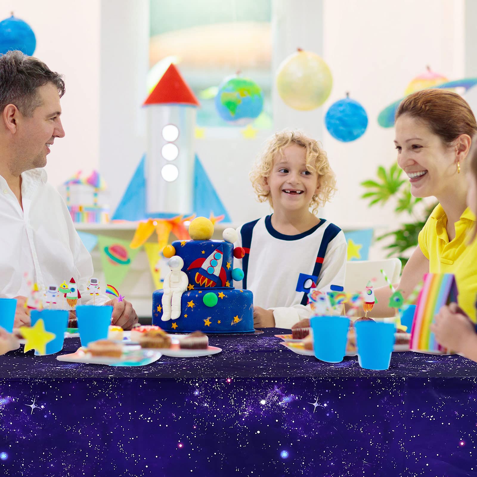 Tatuo Space Tablecloth Purple Nebula Galaxy Plastic Table Cover Space Star Rectangle Tablecloth Disposable Starry Night Sky Tabl