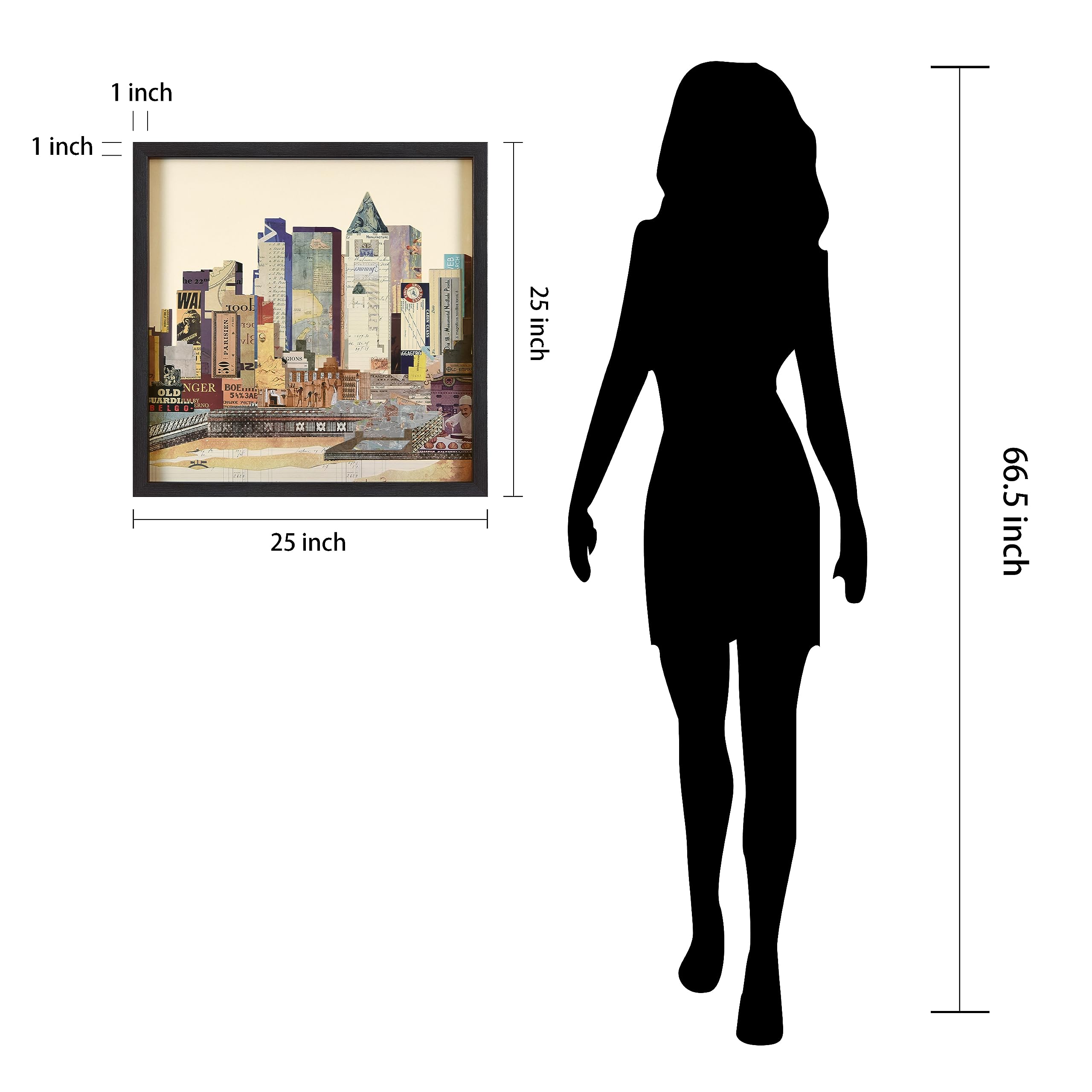 Empire Art Direct Dimensional Collage Framed Graphic Paper Under Glass Wall Art By Alex Zeng Ready To Hang, 25'' X 25'', New Yor
