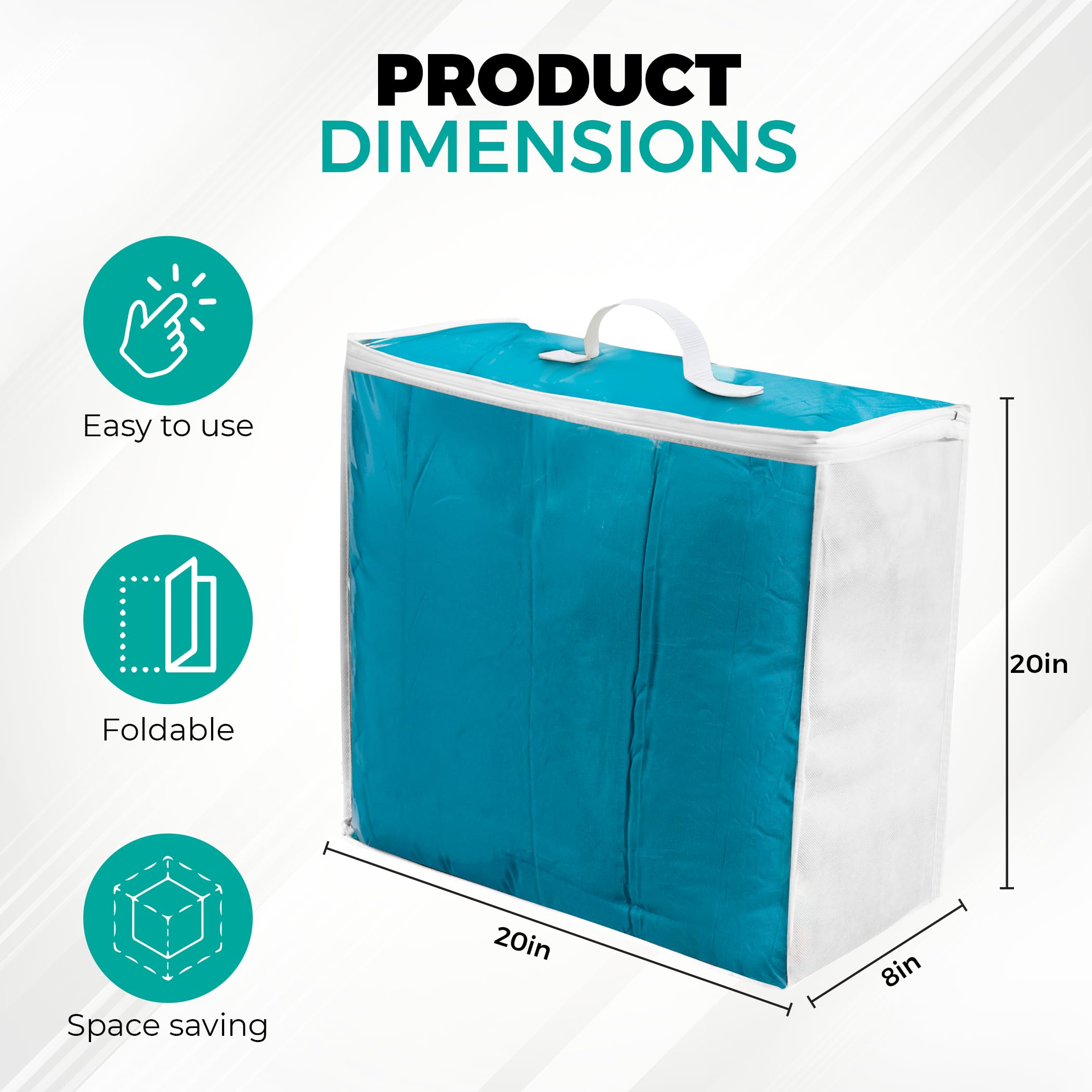 VitalUp Storage Bags 20x20x8 - Durable Zippered Bags for Comforters, Blankets, Clothes, and Bedding - Breathable Nonwoven with C