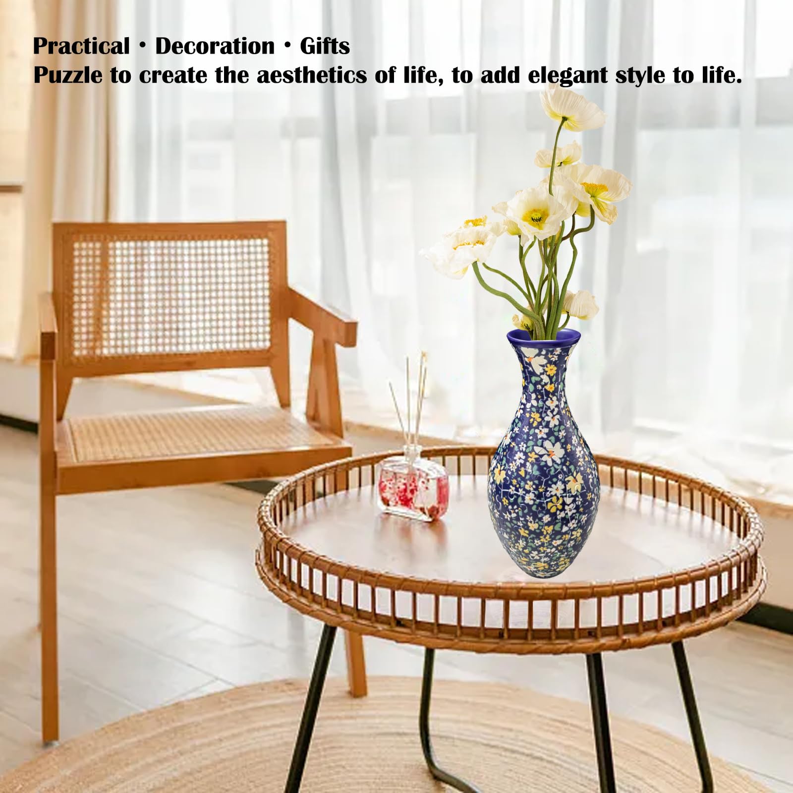 3D Puzzle Vase Unique Flower Vase for Adults Made by 160 Curved Plastic Puzzle Pieces, Vases for Flower Home and Office Decor