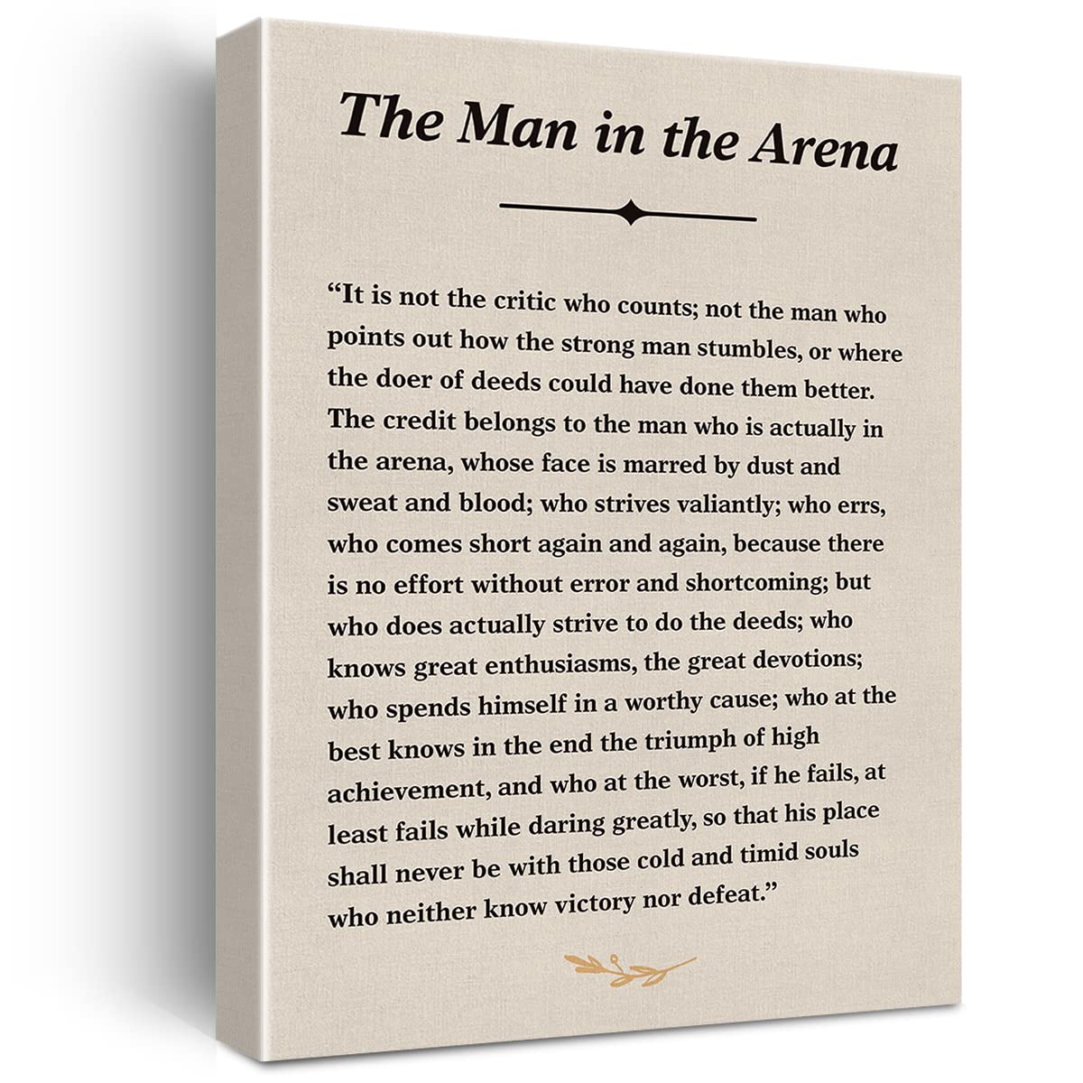 Inspirational Quote Canvas Wall Art The Man In The Arena Canvas Print Positive Theodore Roosevelt Speech Painting Wall Decor Fra