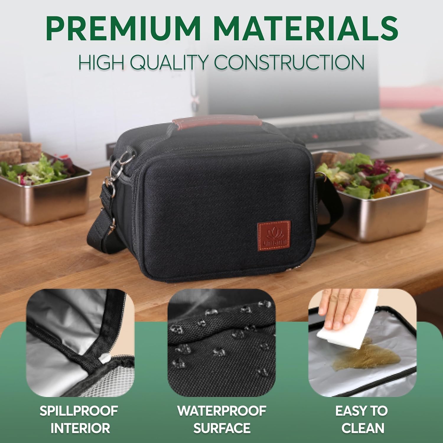 Umami Insulated Lunch Box Bag Women & Men W/Water Bottle Pocket W/Adjustable Shoulder Strap, Perfect-Size, Great For Work And Tr
