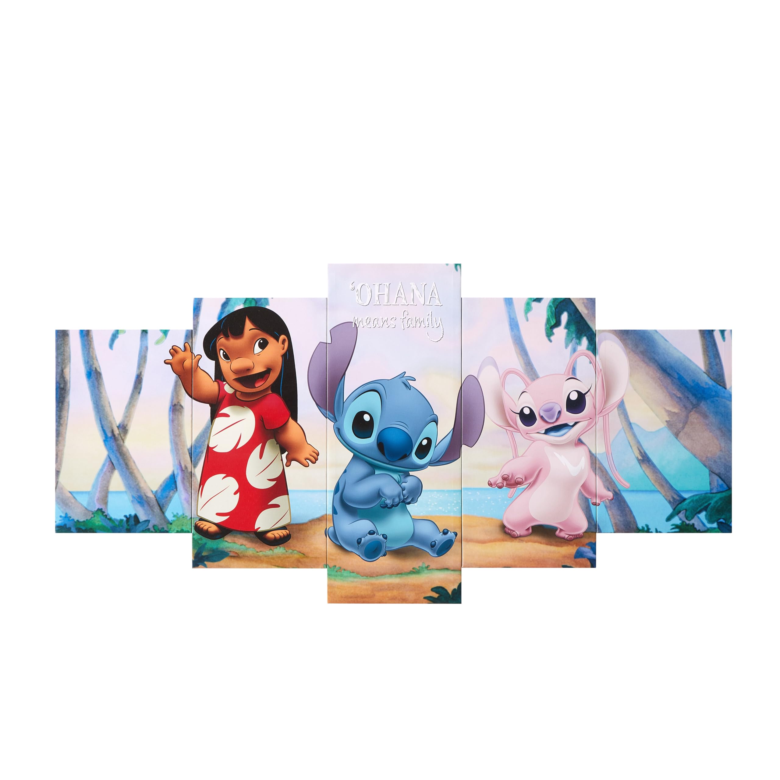 Idea Nuova Disney Lilo And Stitch Ohana Means Family 5 Piece Canvas Printed Wall Art Dcor Set, Overall 40 W X 20 H