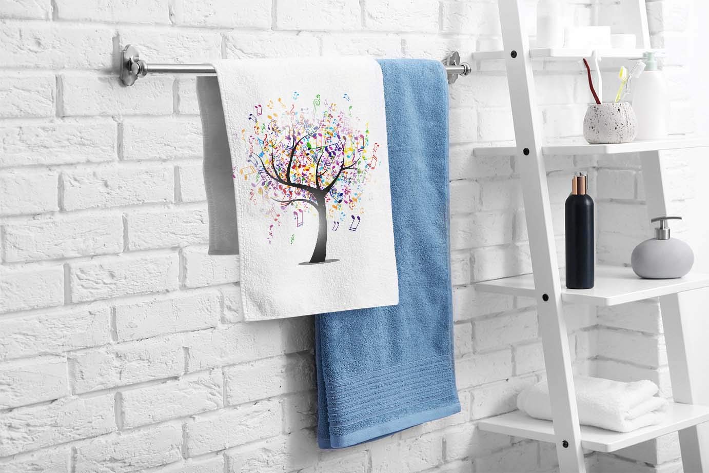 Ofloral Tree Hand Towels Cotton Washcloths,Abstract Music Notes Tree Of Life Comfortable Soft Towels For Bathroom Spa Gym Yoga B