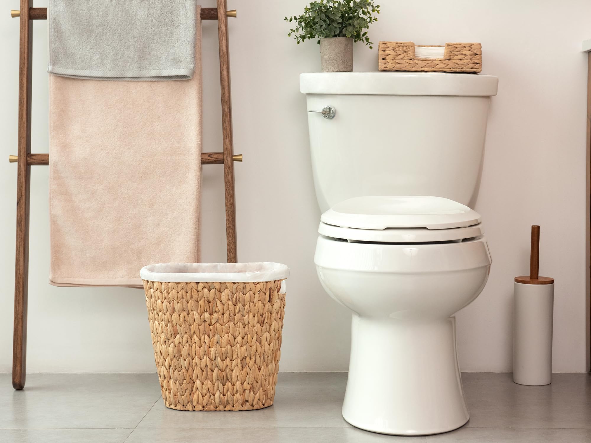 Storageworks Wicker Waste Basket, Wicker Trash Basket With Built-In Handles, Handwoven Water Hyacinth Trash Can, Wicker Garbage