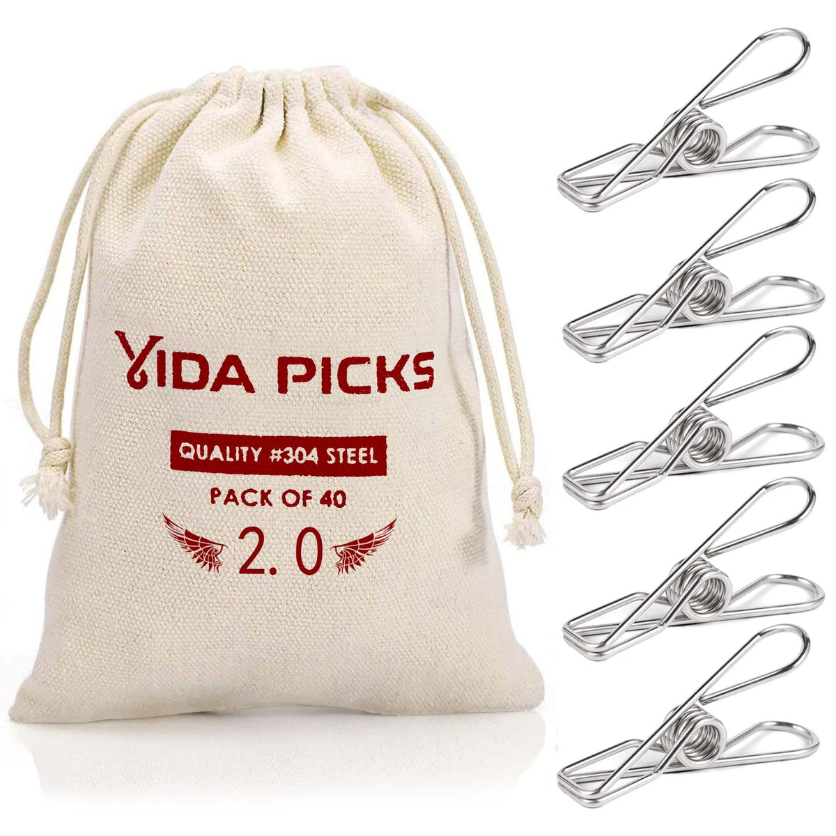 40 Pack Wire Clothes Pins Heavy Duty Outdoor, Stainless Steel Clothespins For Hanging Clothes, Metal Clothes Pegs, Clothing Clip