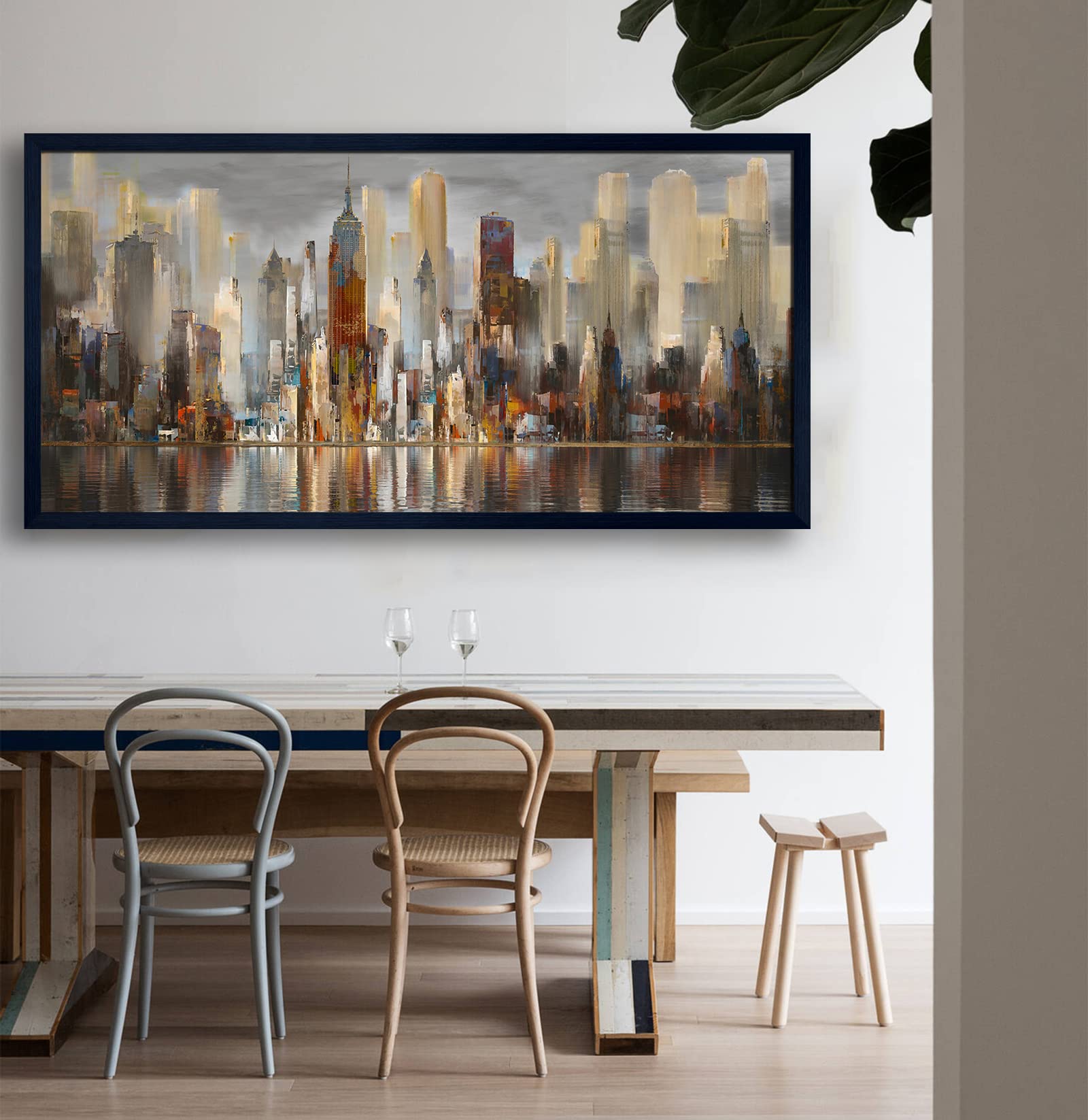 Framed Wall Art Large Cityscape New York Wall Decor Canvas Prints Abstract Brown City Theme Paintings Modern Canvas Wall Art For