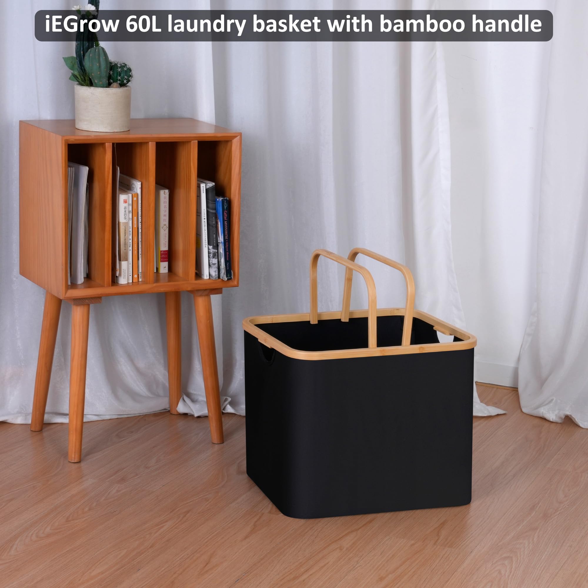 Iegrow Laundry Hamper With Bamboo Handle,60L Laundry Basket,Collapsible Laundry Baskets,Dirty Clothes Hamper For College Dorm, F