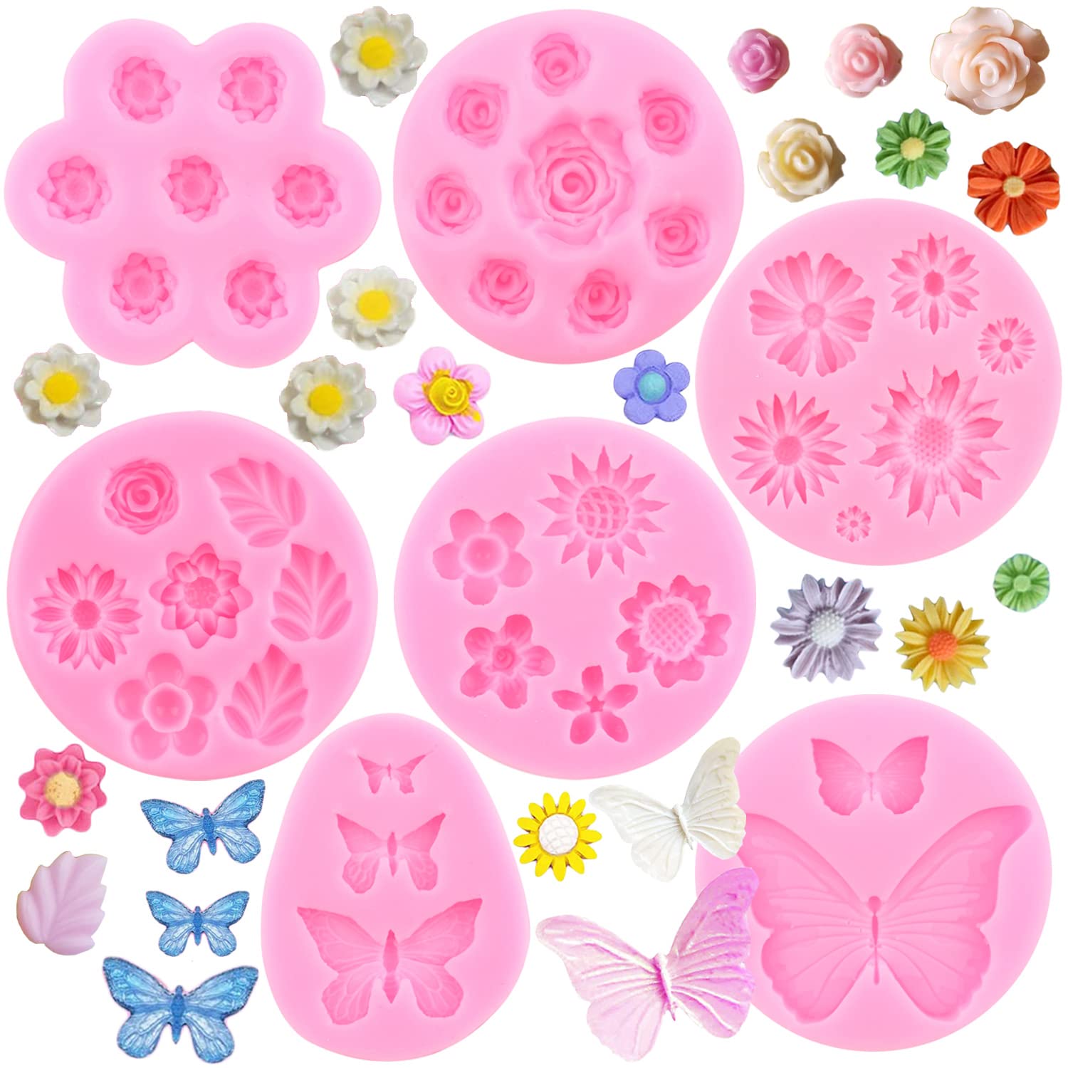 Zixiang Flower Fondant Cake Mold Rose Butterfly Daisy Leaf Mini Flowers Candy Silicone Molds For Cake Decorating Cupcake Topper