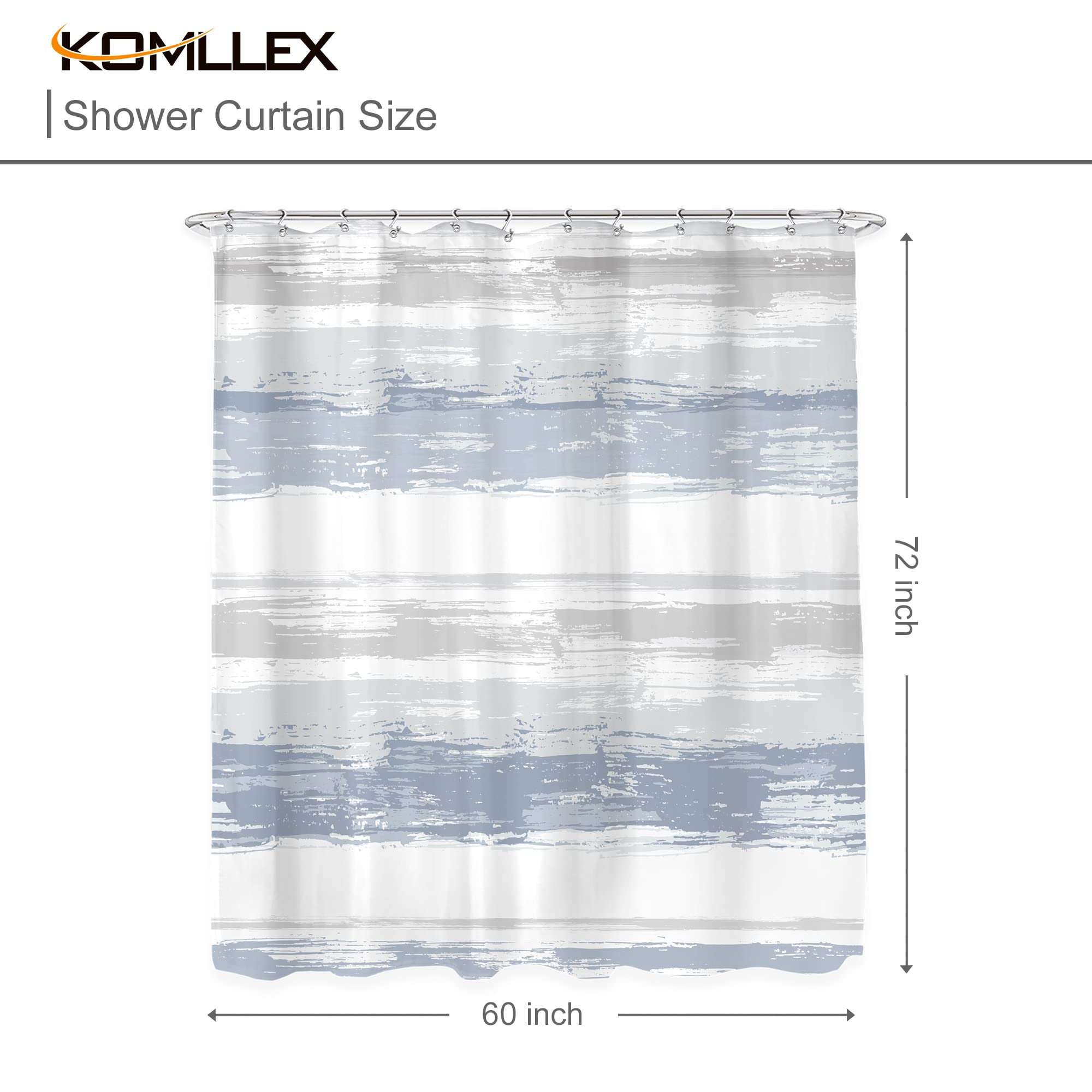 Komllex Abstract Blue Shower Curtain For Bathroom Decor 60Wx72H Modern Grey White Striped Aesthetic Minimalist Geometric Simple