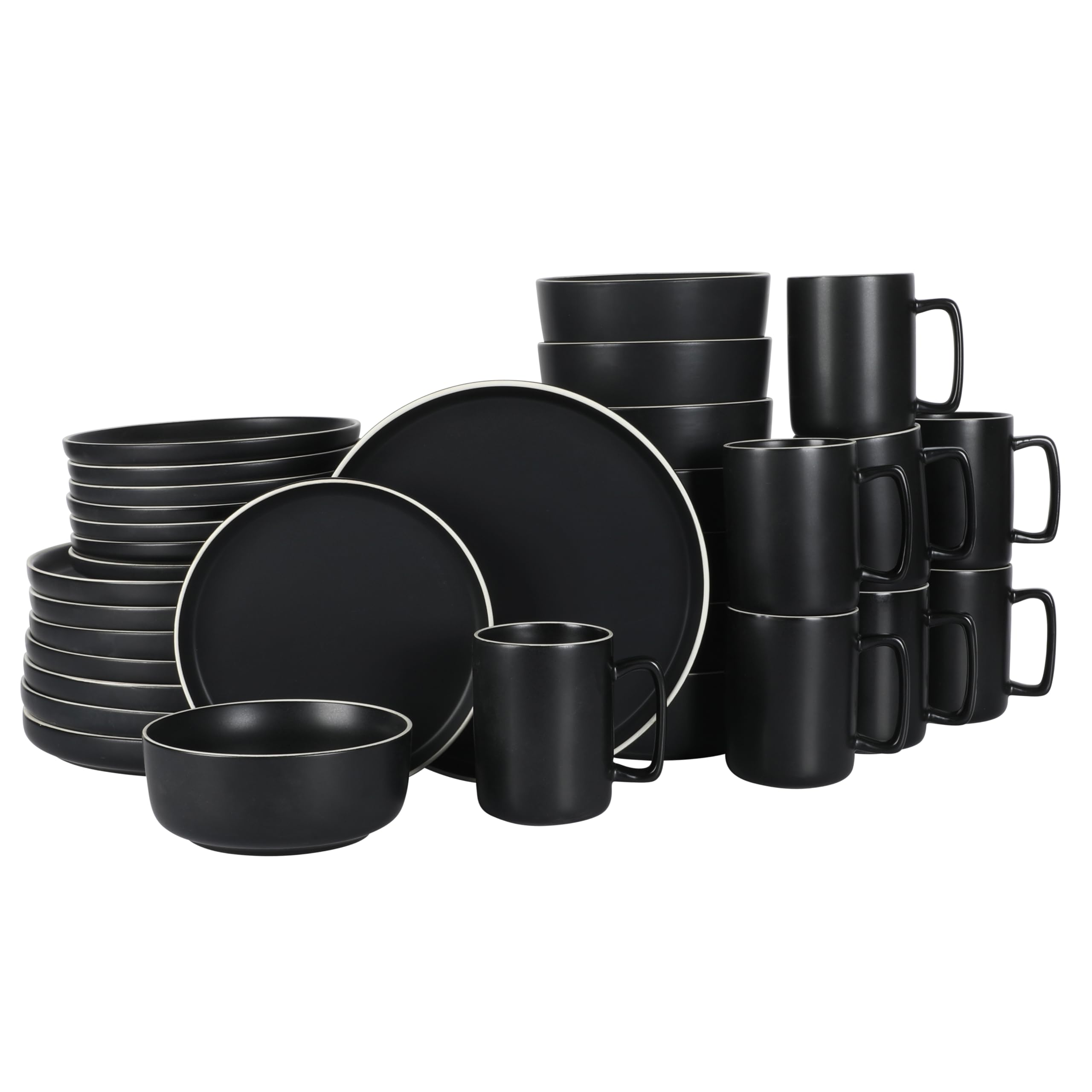 Gibson Home Zuma Nuevo 32 Piece Plates, Bowls, and Mug (Service for 8) Dinnerware Set - Black