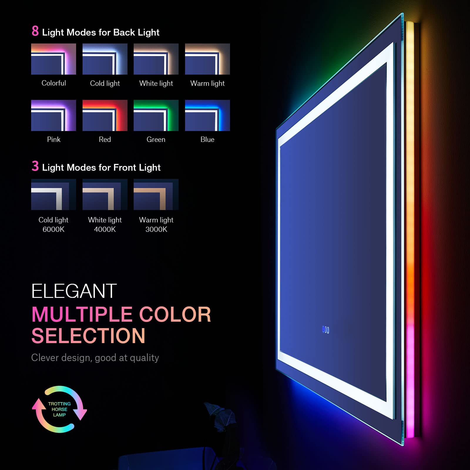 Loaao 32''X32'' Led Bathroom Mirror With Lights, Anti-Fog, Dimmable, Rgb Backlit + Front Lighted, Bathroom Vanity Mirror For Wal