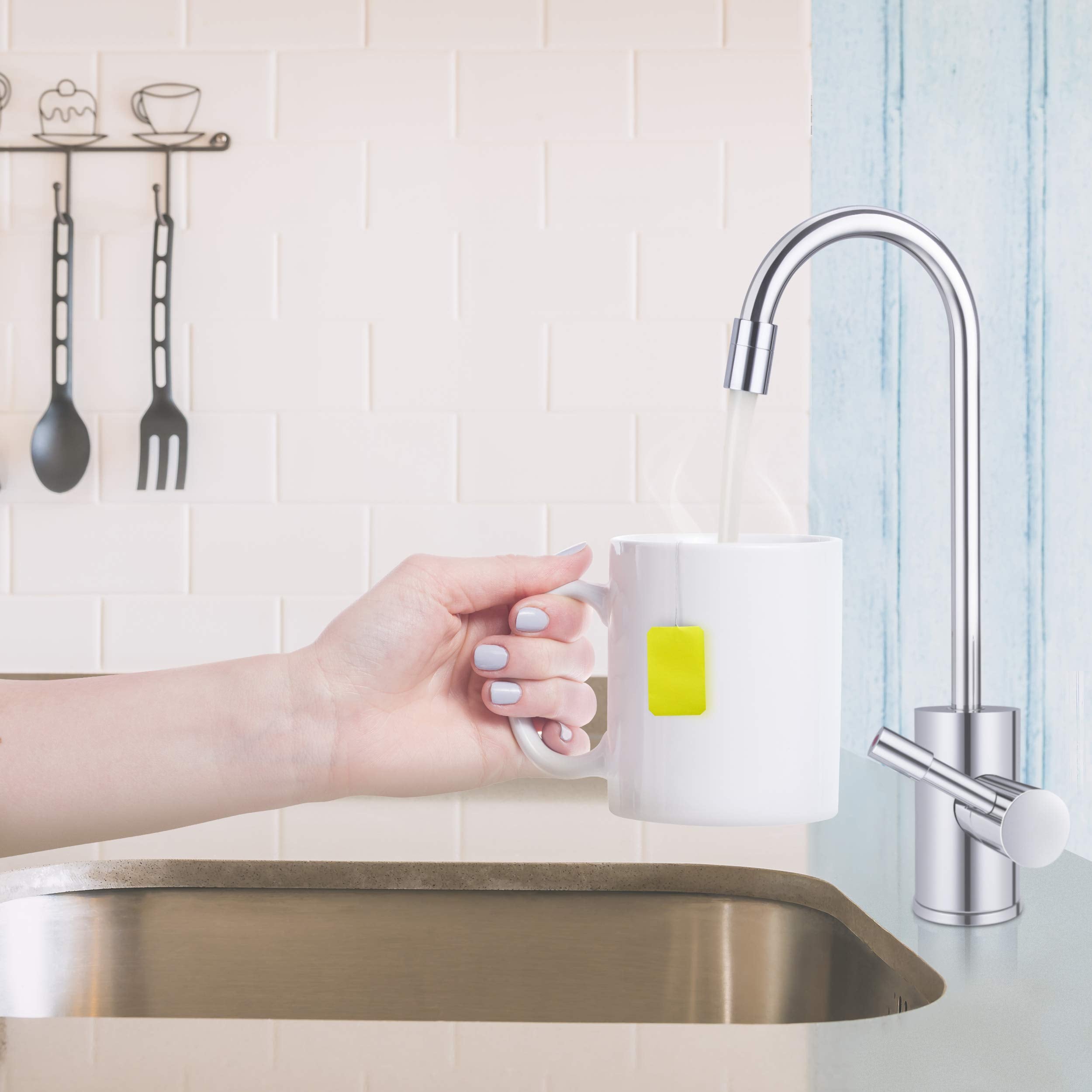Ready Hot 41-RH-300-F560-CH Instant Hot Water Dispenser System  2.5 Quarts  Digital Display Dual Lever Hot and Cold Water Faucet Polished Chrome