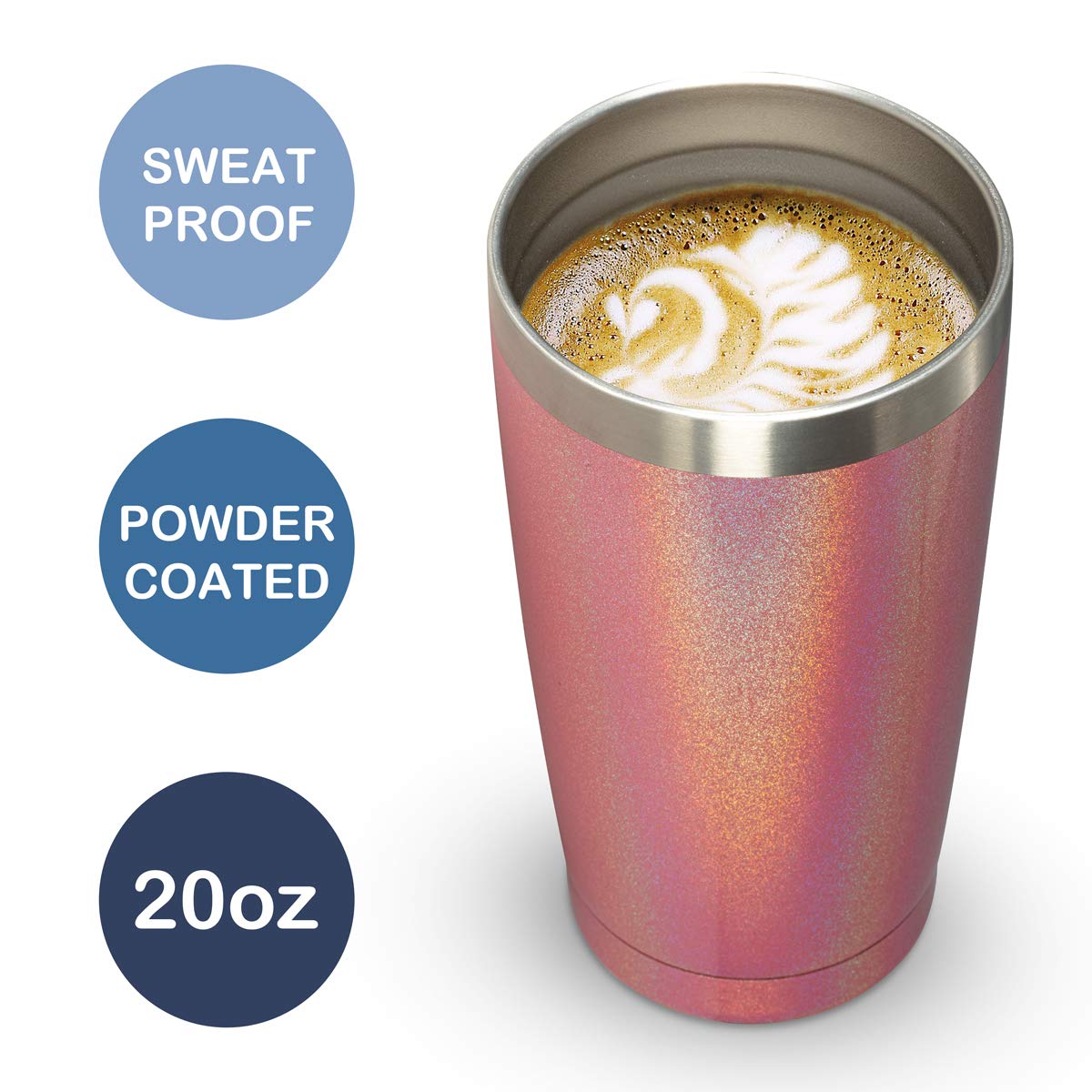 Civago 20Oz Insulated Stainless Steel Tumbler, Coffee Tumbler With Lid And Straw, Double Wall Vacuum Travel Coffee Mug, Powder C