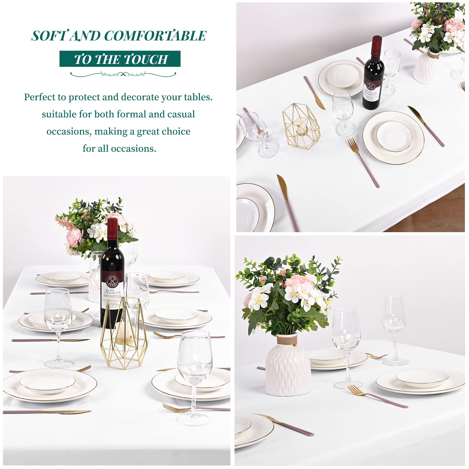 4 Pack White Tablecloth 60 X 126 Inch, Rectangle Tablecloth For 8 Foot Table, Stain And Wrinkle Resistant Washable Polyester Tab