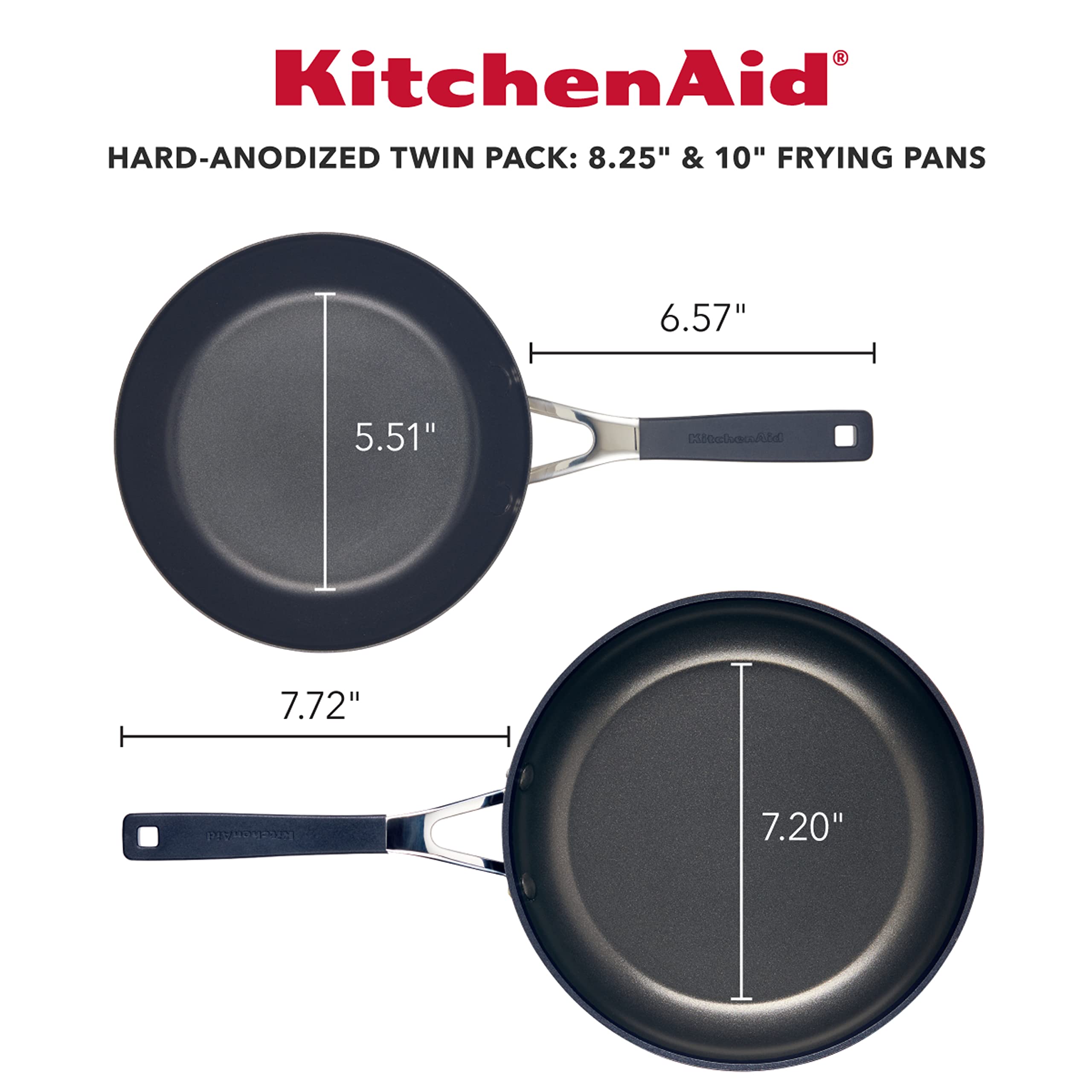 Kitchenaid Hard Anodized Nonstick Frying Pans/Skillet Set, 8.25 Inch And 10 Inch, Onyx Black
