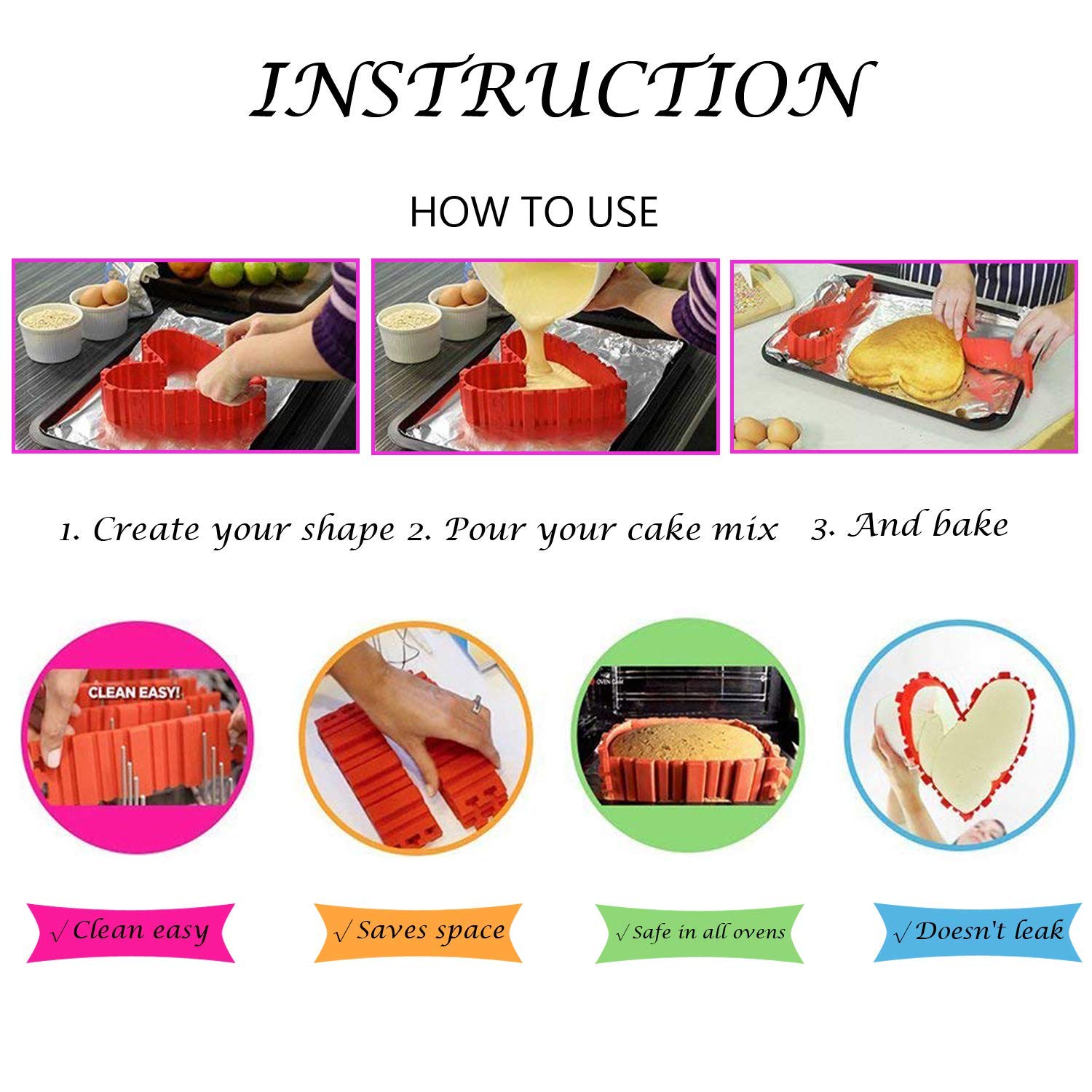 8 Pcs Silicone Cake Mold, Woohome Cake Pan Snake Diy Baking Mould Magic Bake Tools - Design Your Cakes Any Shape