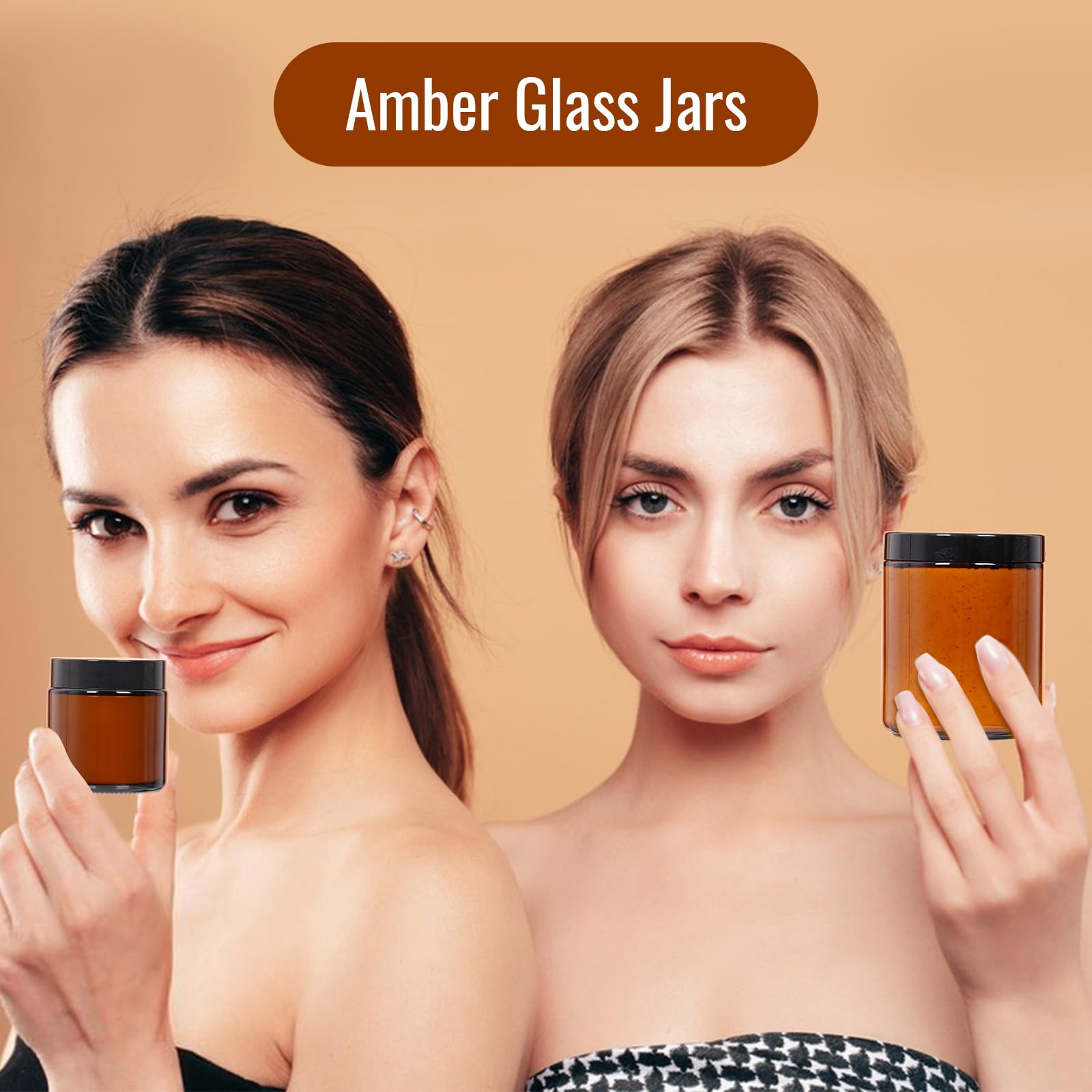3 Pack 4 Oz Amber Glass Jars With Lids, Cosmetic Jars With Inner Liners And Black Lids, Lotion Jars, Candle Making Jars For Loti