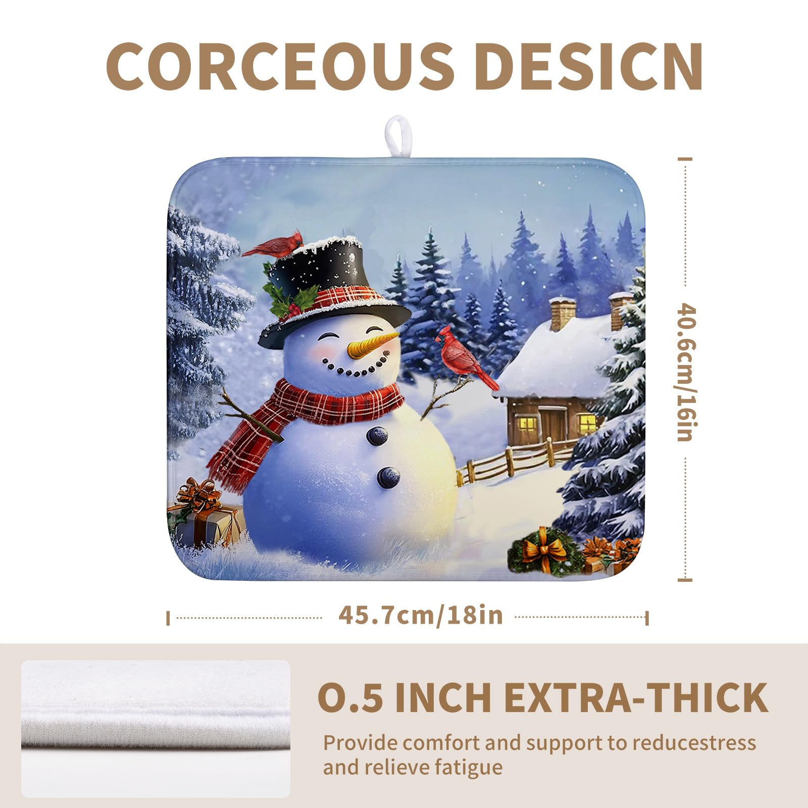 Winter Snowman Dish Drying Mat for Kitchen Counter 16x18 Snow Cardinals Pine Tree Christmas Drying Mats Microfiber Absorbent Dis