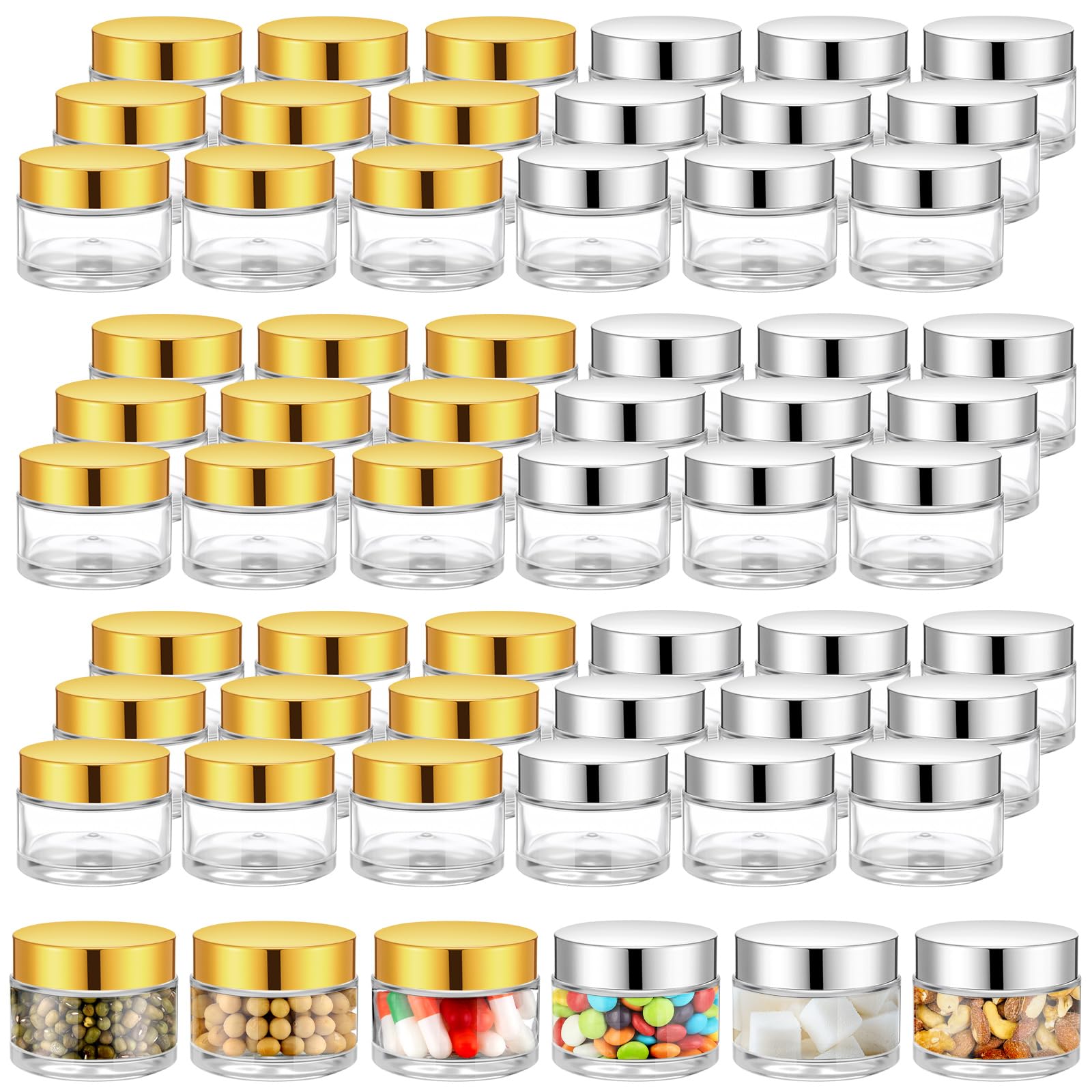 Meanplan 60 Pack 2 Oz Small Glass Jars With Lids Round Glass Sample Cosmetic Jars With Inner Liners For Condiment Containers Reu