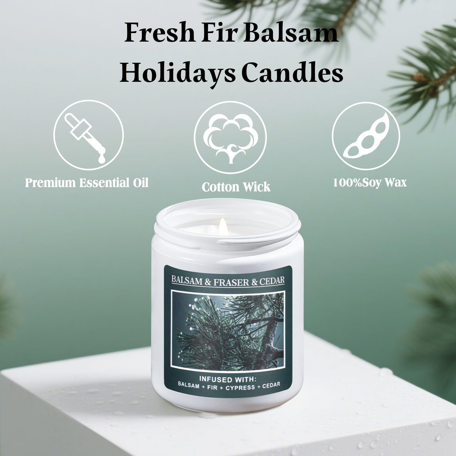 Homsolver Christmas Tree Fir Pine Candles, Christmas Holidays Balsam Candles, Balsam & Fraser & Cedar Scent with 50+ Hours Burni