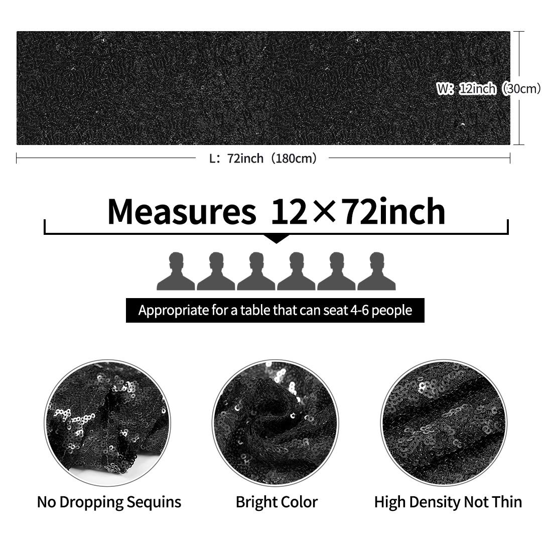2 Packs 12 X 72 Inches Black Sequin Table Runner, Glitter Runner For Birthday Party Supplies Decorations Wedding Bachelorette Ho