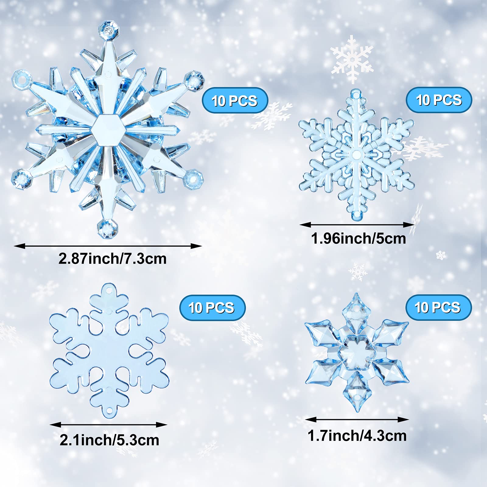 Dilunave 40 Pieces Blue Christmas Snowflake Ornaments Acrylic Christmas Tree Decorations Crystal Snowflakes Translucent Winter H