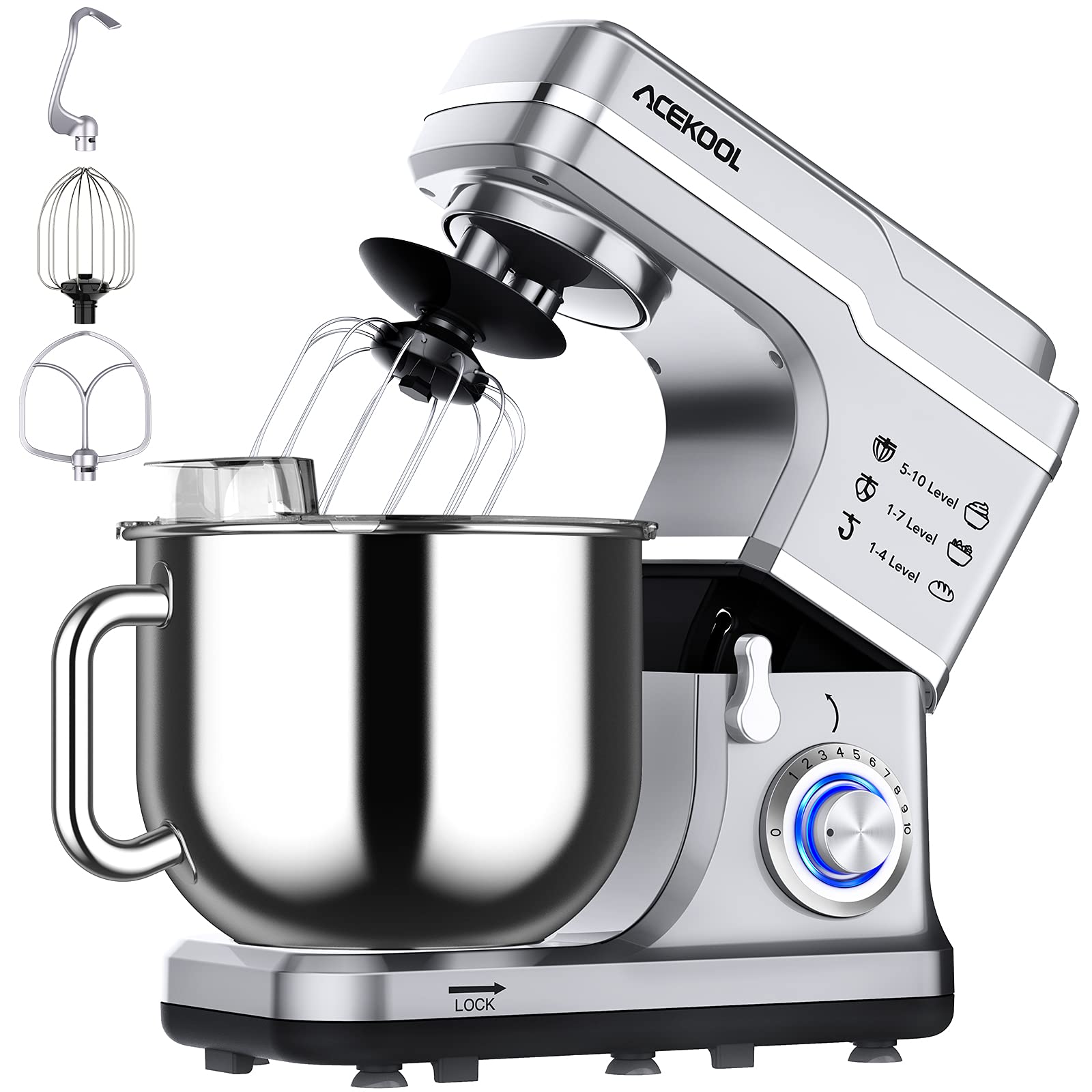 7 Quart Stand Mixer, Stable Design, 660W Tilt-Head Stand Mixer with 10-Speed Stepless Control for Bread, Pizza, Cake and Cookie 