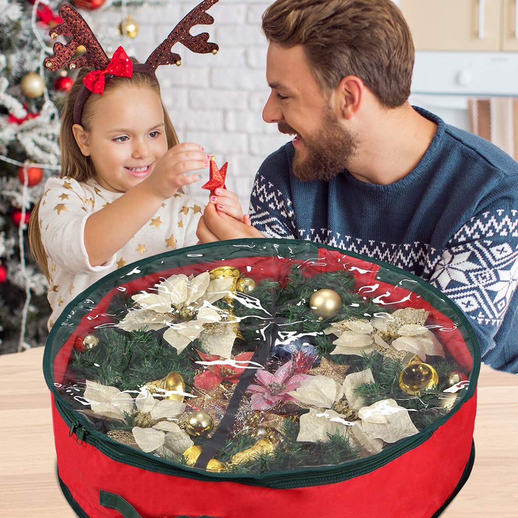 Primode Christmas Wreath Storage Bag 24'' | Garland Wreaths Container With Clear Window For Easy Holiday Storage | Durable 600D
