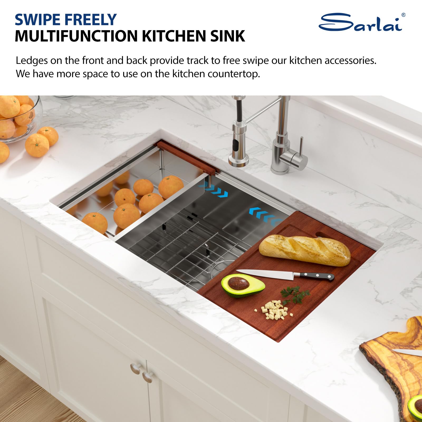 33 Kitchen Sink Undermount - Sarlai 33 x 19 Inch Undermount Sink Ledge Workstation Deep Single Bowl 16 Gauge Stainless Steel Under Counter Kitchen Sink Basin