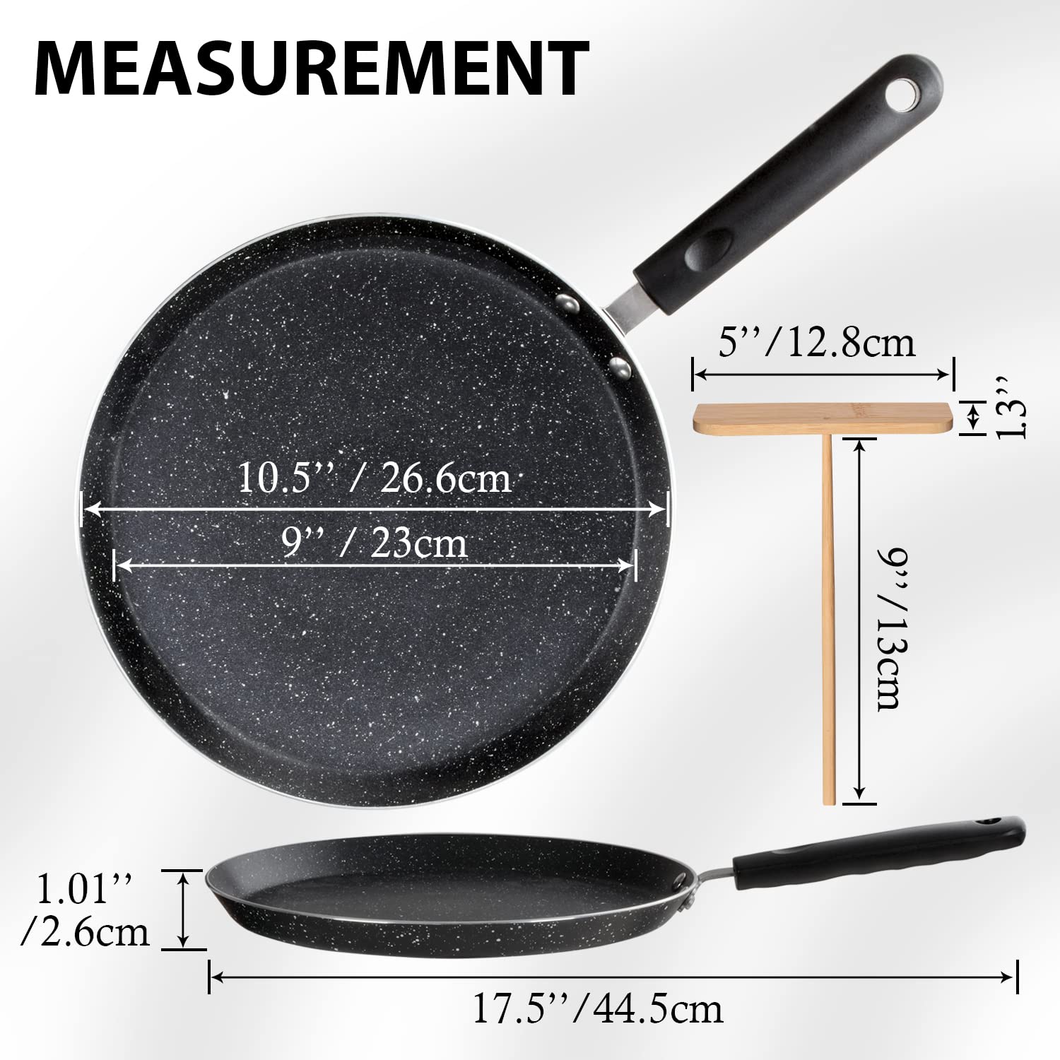 Buecmue 10.5 Inch Nonstick Crepe Pan With Spreader, Granite Coating Skillet Pan For Roti Egg Omelet Tortilla Tawa Dosa, Flat Fry