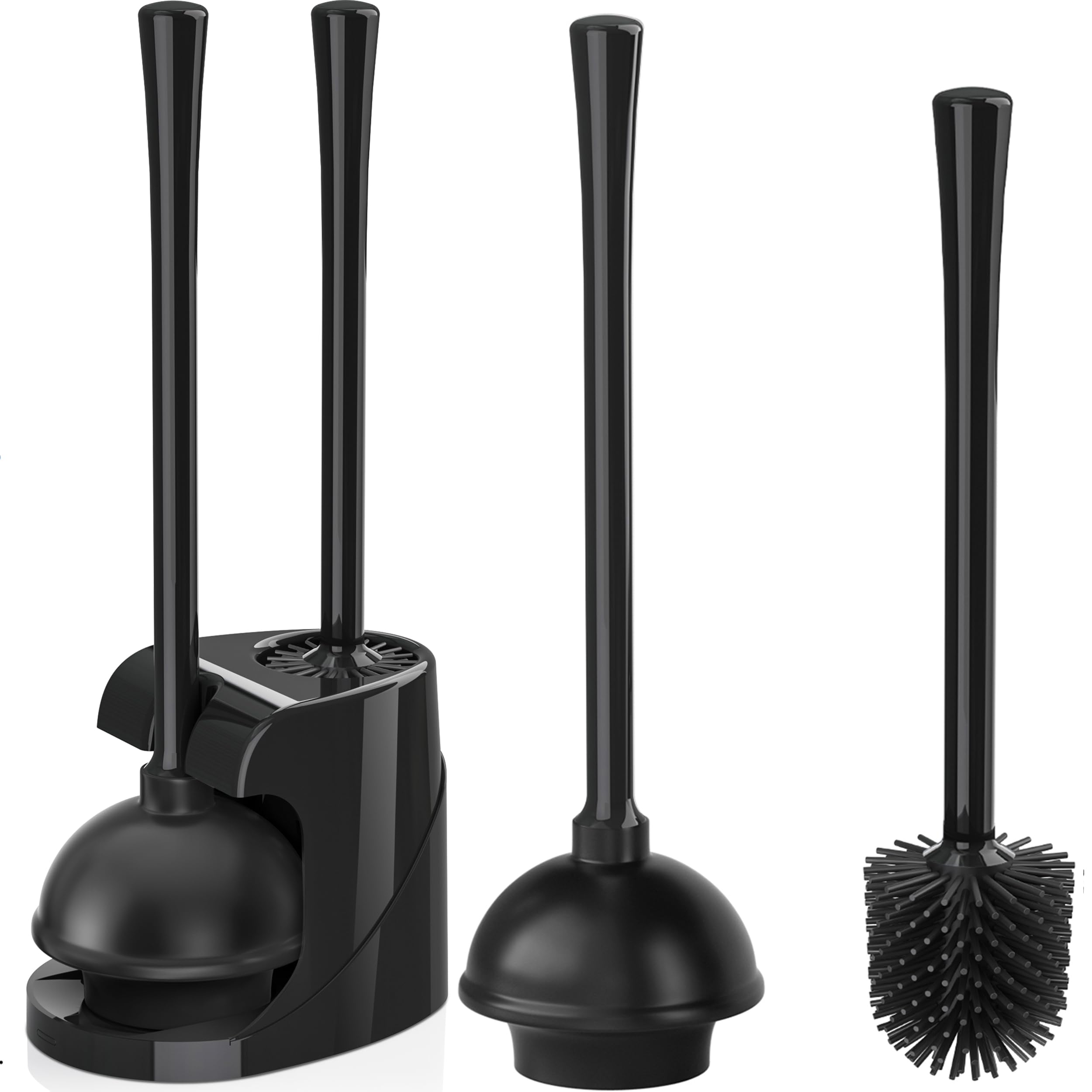 Toilet Plunger And Brush, Silicone Toilet Brush And Heavy Duty Toilet Plunger Set With Ventilated Holder, 2-In-1 Bathroom Cleani