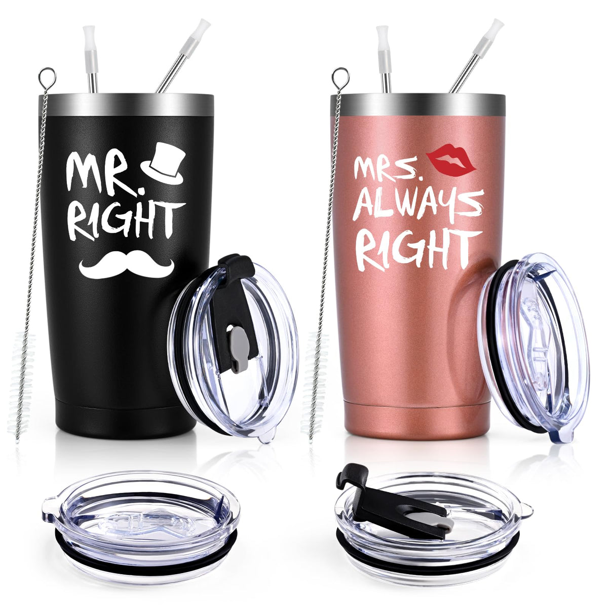 Qtencas Mr. Right Mrs. Always Right Travel Tumbler Set, Wedding Engagement Gifts For Husband Wife Newlywed Couples Bride Groom A