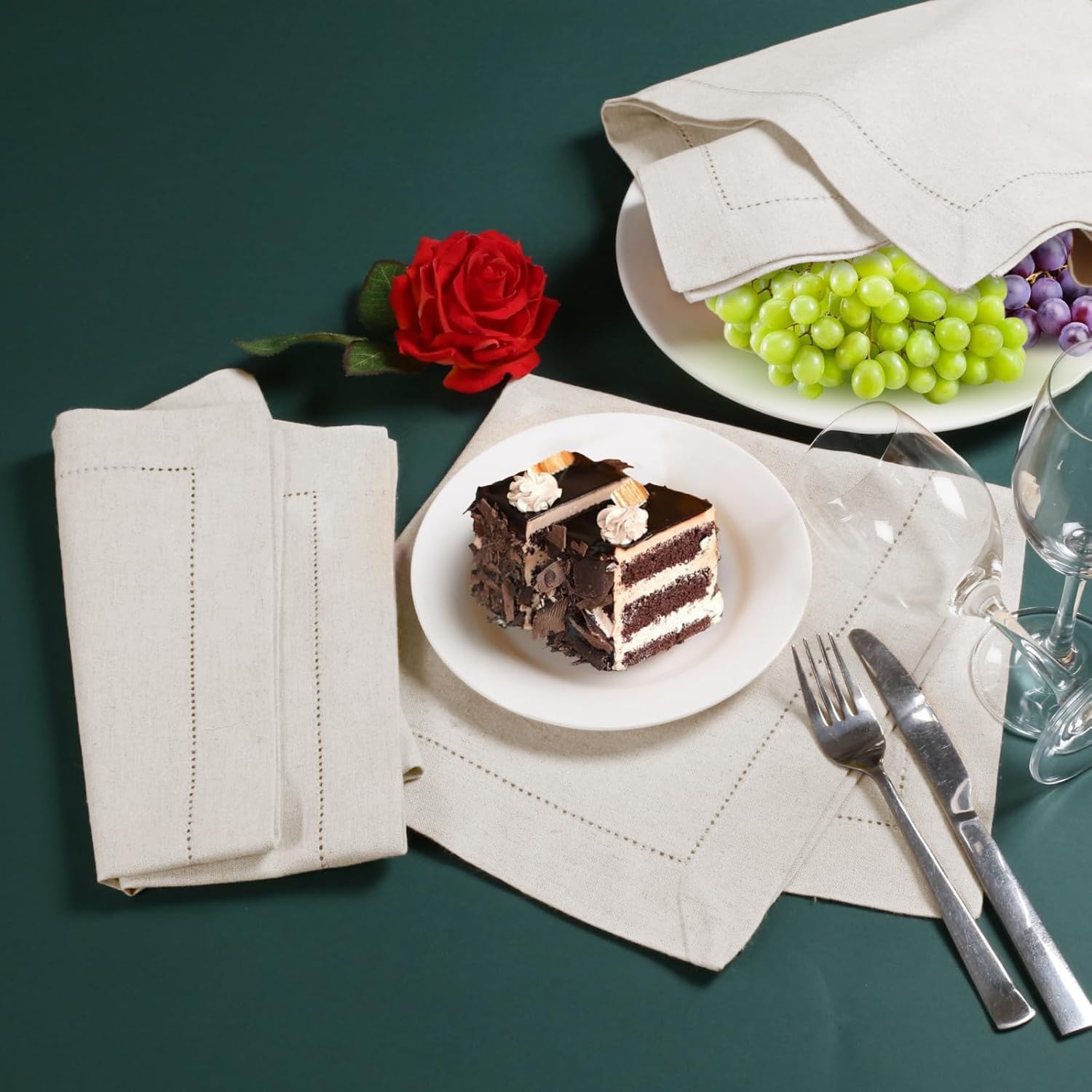 Linen Flax Cotton Cloth Dinner Napkin 18X18 Natural With Hemstitched, Wedding Napkins, Cocktails Napkins, Fabric Napkins, Cotton