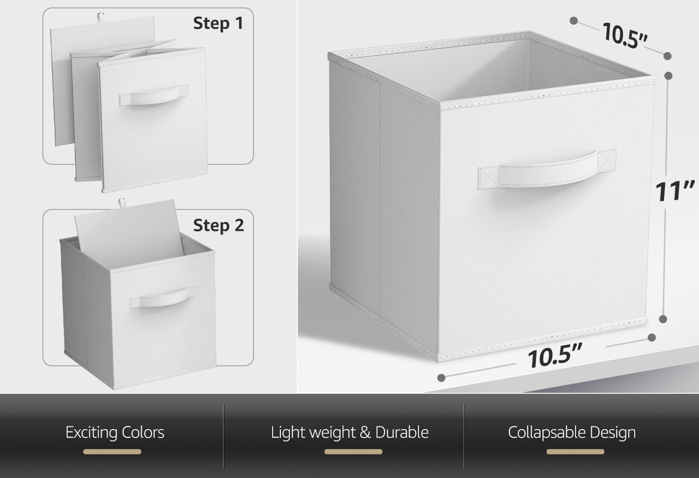 Sorbus Foldable Storage Cubes - 6 Pack, 11 Inch, White, Fabric, Foldable, Storage And Organization, Versatile Use, Collapsible S