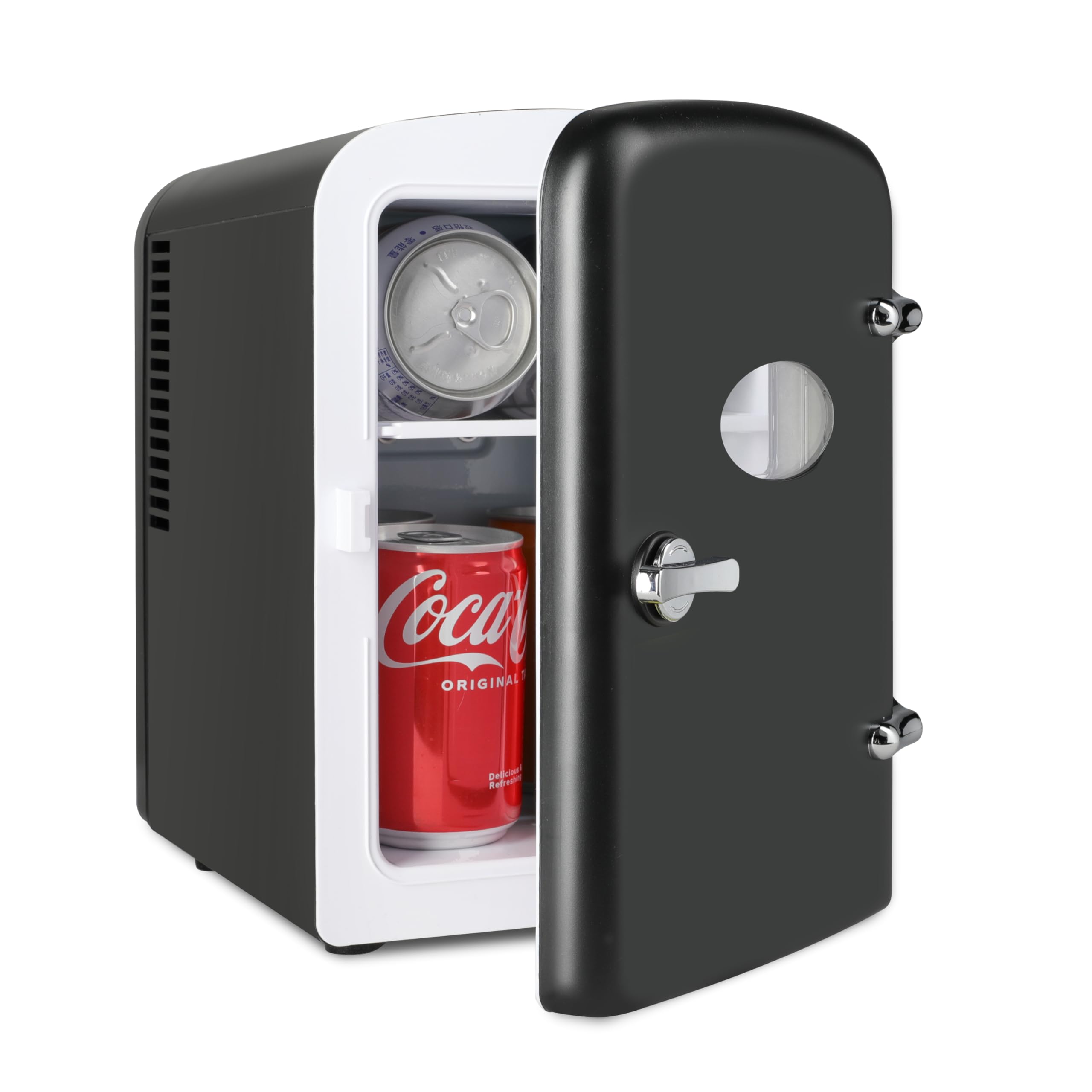 Simple Deluxe 4L Portable Mini Fridge Warmer and Cooler Six 12oz Cans Compact Refrigerator, 100% Freon-Free & Eco Friendly, Blac