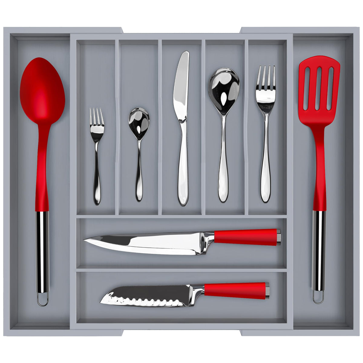 Royal Craft Wood Luxury Bamboo Caddy Kitchen Drawer And Silverware Organizer, Utensil Holder And Cutlery Tray With Grooved Drawe