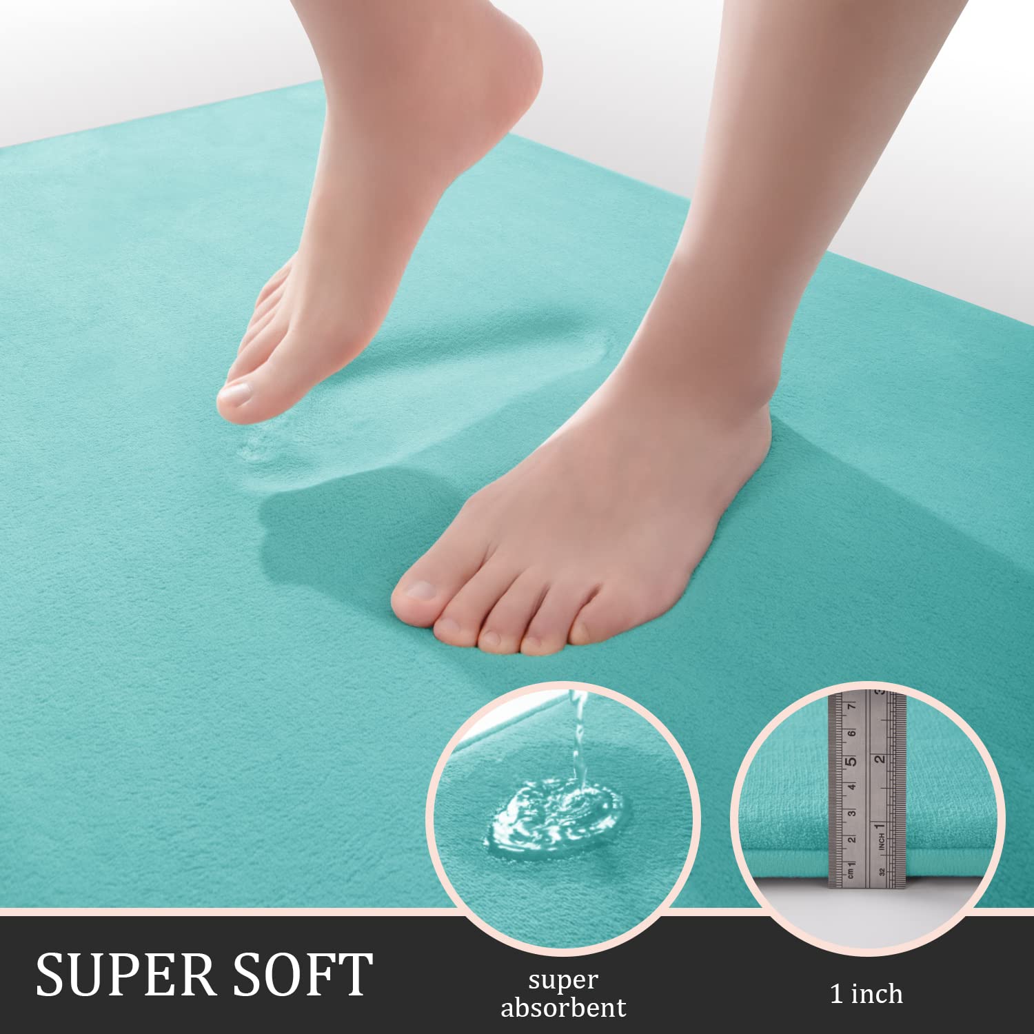 YIHOUSE Bathroom Rug Sets 3 Piece  Extra Thick Memory Foam Bath Mat  Non Slip Super Absorbent Soft Bathroom Mats  Machine Washable Bathroom Floor Mats Sets for Sink Tub  Shower and Toilet Teal