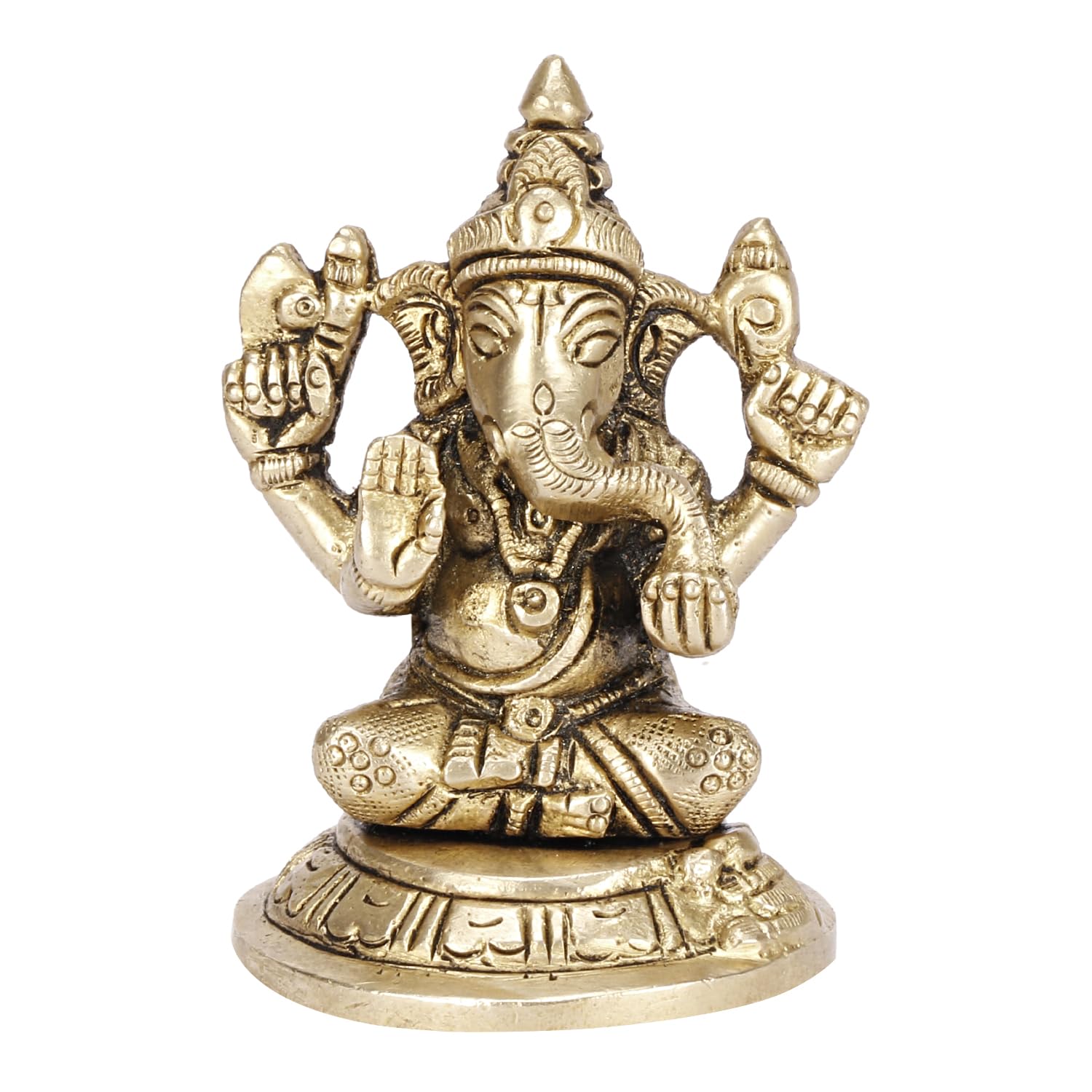 Platinum Brass- Pure Certified Brass Lord Ganesha 7Cm Idol For Home | Ganesh Murti | Unique Design For Desk, Car, And Home Decor