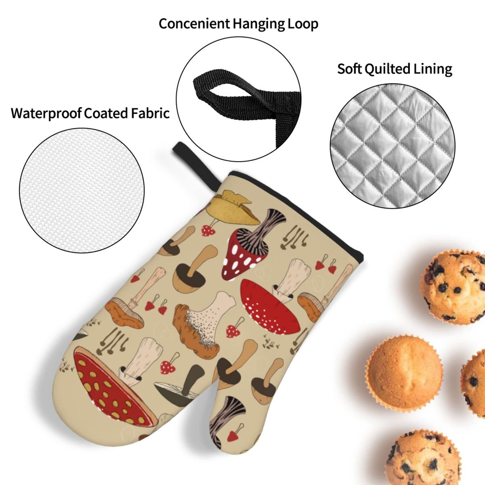 Various Mushroom Art Oven Mitts And Pot Holders Sets Of 4 High Heat Resistant Oven Mitts With Oven Gloves And Hot Pads Polyester