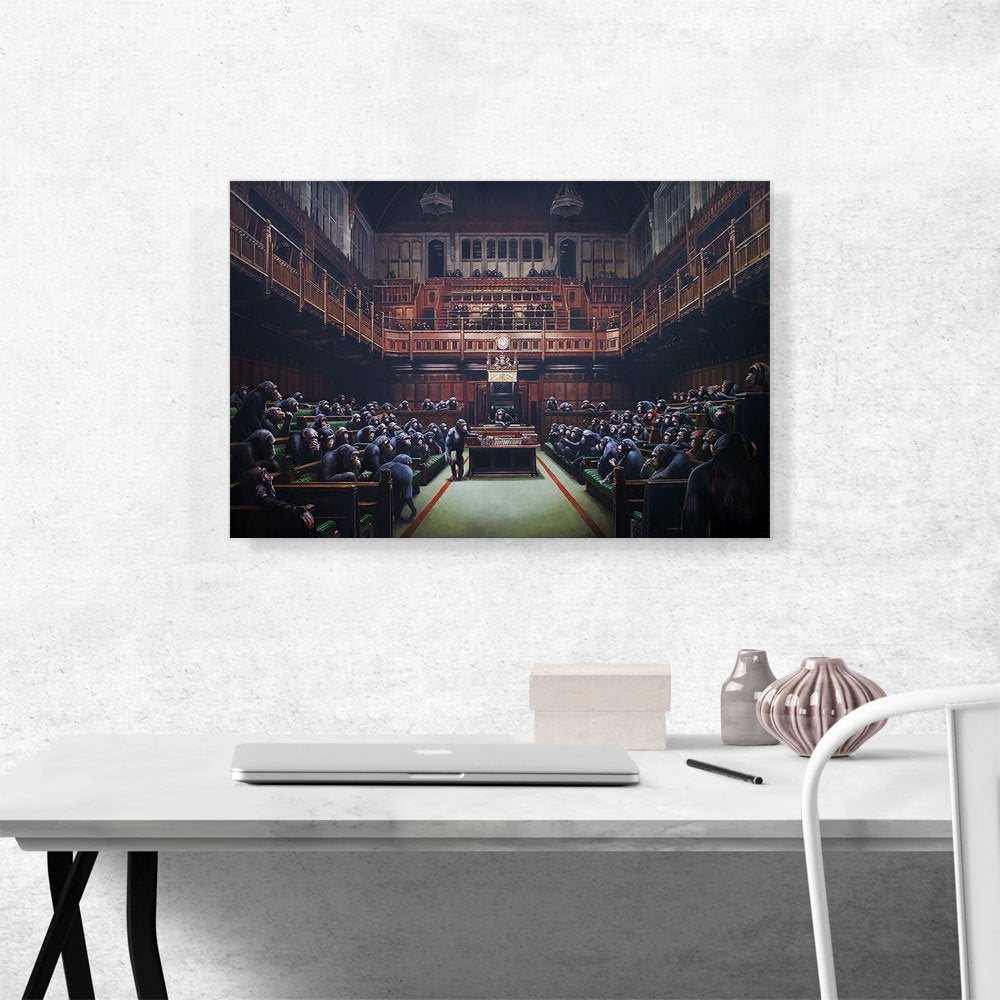 Artcanvas Monkey Parliament Canvas Art Print Stretched Framed Painting Picture Poster Giclee Wall Decor By Banksy - 26'' X 18''