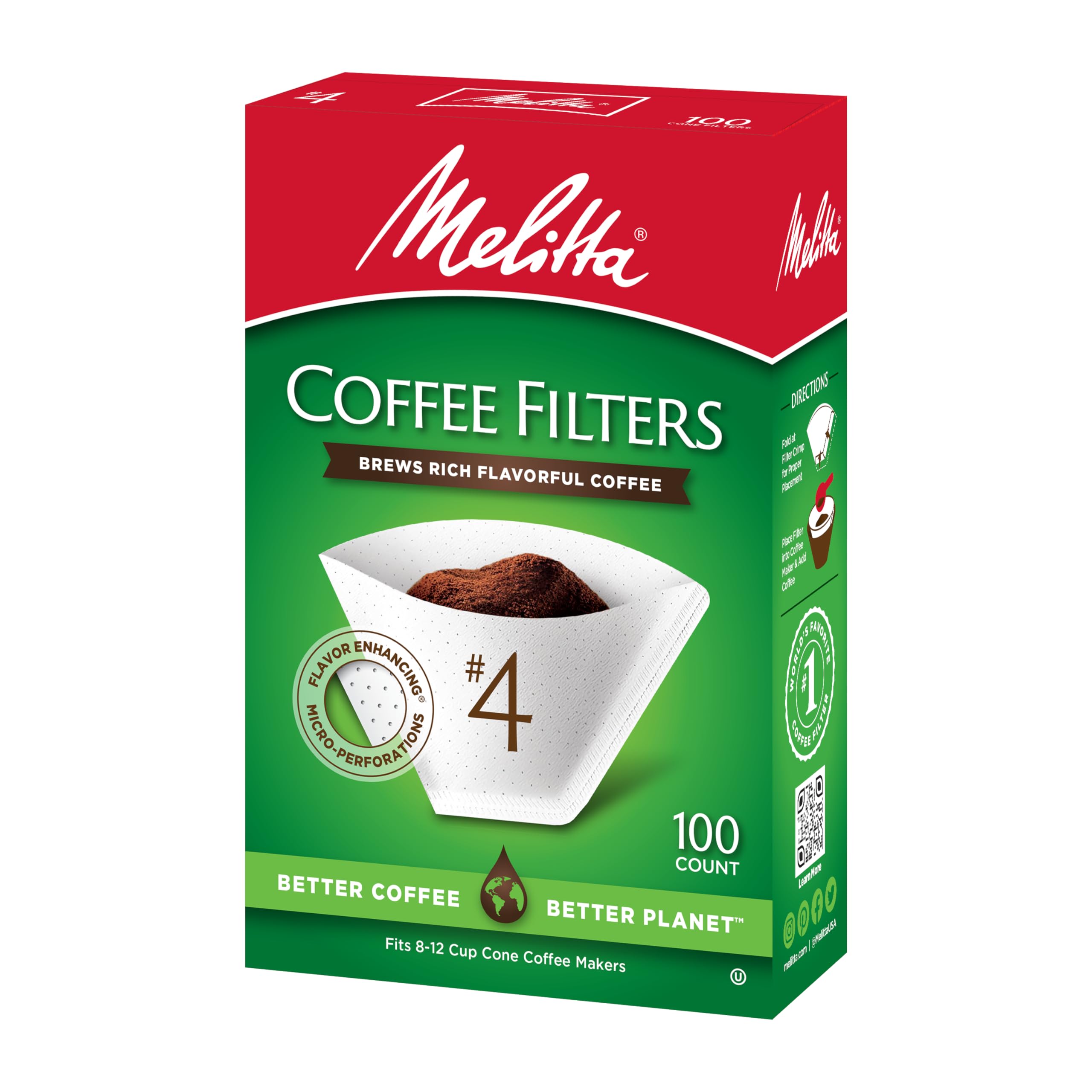 Melitta #4 Cone Coffee Filters, White, 100 Count (Pack Of 6) 600 Total Filters Count - Packaging May Vary