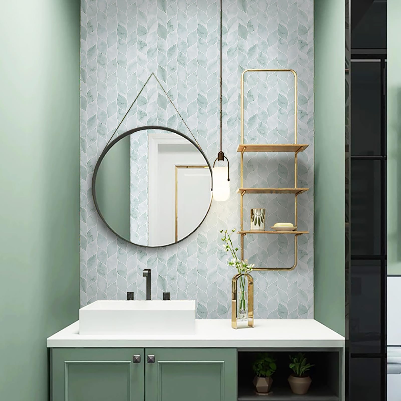 Tilingview 10 Pcs Green Leaf Shape Peel And Stick For Kitchen Backsplash, Premium Self-Adhesive Tiles Wall Stickers (Teal)