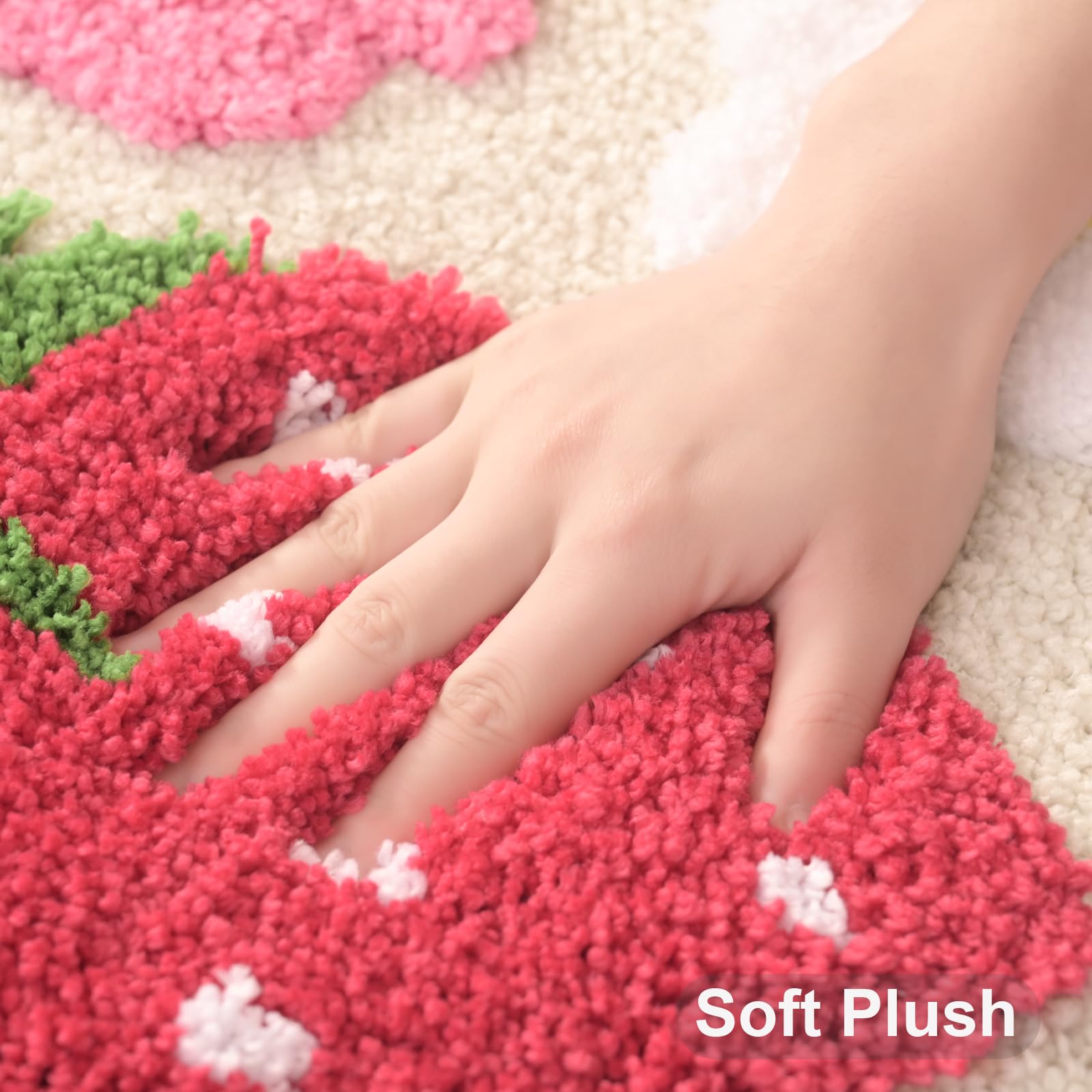 Anybar Beige Bathroom Rugs Cute Strawberry Flower Bath Mat Bathroom Accessories, Funny Colorful Non Slip Floor Bath Rug Machine