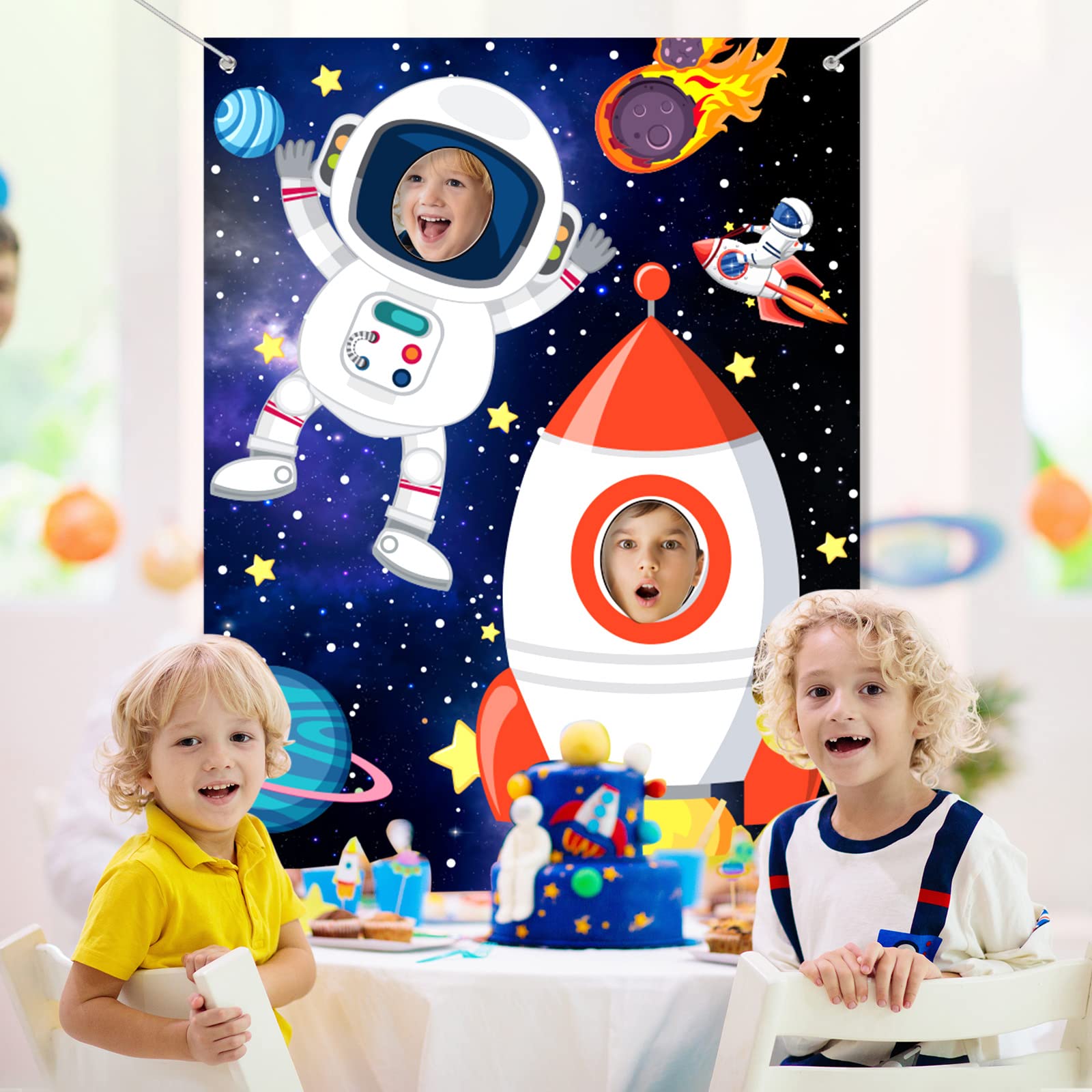 Space Birthday Decorations Birthday Party Supplies Space Photo Prop Space Backdrop Banner Astronaut Face Photo Props Planet Phot